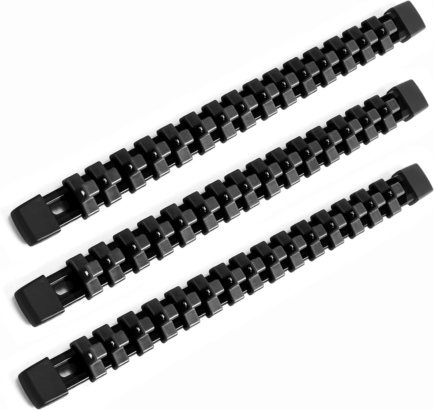 Socket Black Organizer Drive ABS Tools - Socket Holder, Premium Quality 3 Pieces Socket Holders Kit 3/8 - Inch X 45 Clips（3Pc,Black) - Revved Up Auto