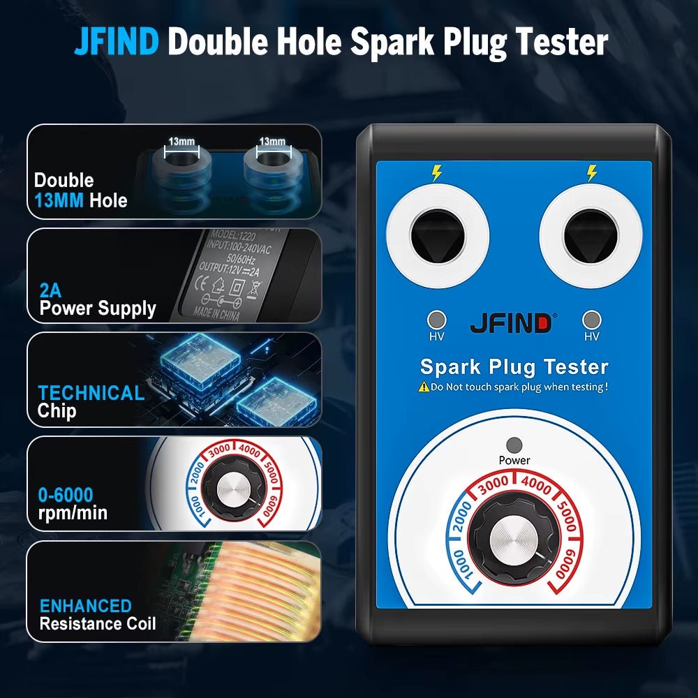 Spark Plug Tester Double Hole Diagnostic Tool Car 12V Spark Tester 0 - 6000Rpm Auto Engine Ignition Detector Tools - Revved Up Auto