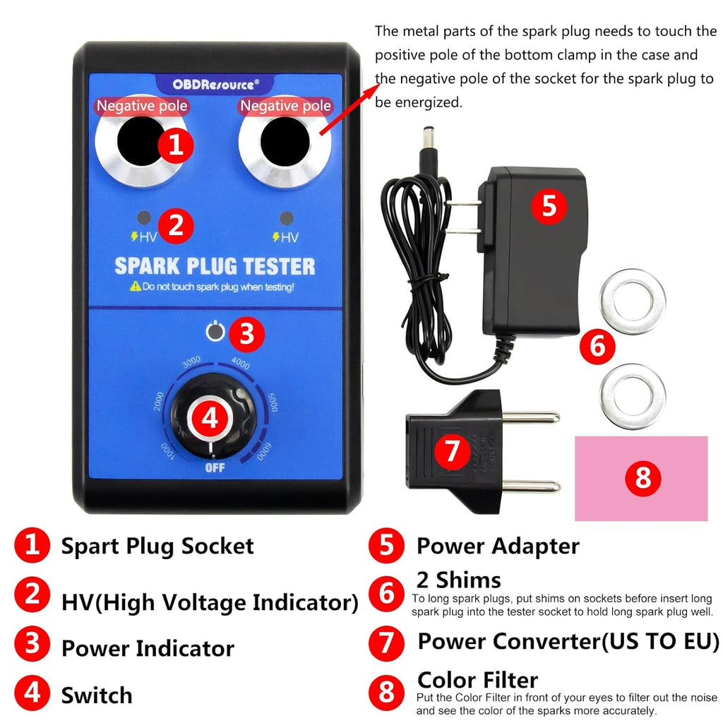 Spark Plug Tester Tool for All Engines Vehicles Car Automotive Ignition Testers Engine Ignition Coil Tester 0 to 6000Rpm with Dual Holes 13MM Spark Plug Socket - Revved Up Auto