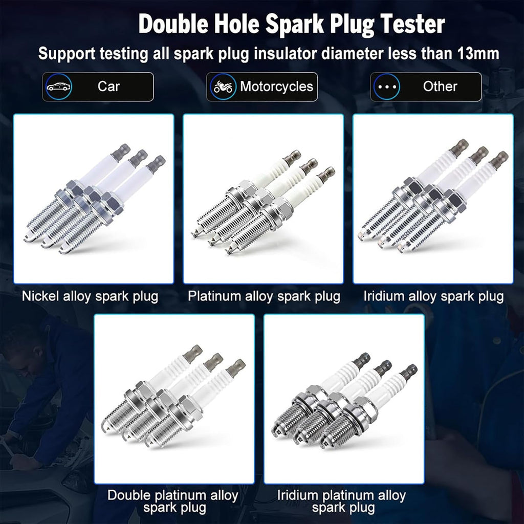 Spark Plug Tester Tool for All Engines Vehicles Car Automotive Ignition Testers Engine Ignition Coil Tester 0 to 6000Rpm with Dual Holes 13MM Spark Plug Socket - Revved Up Auto