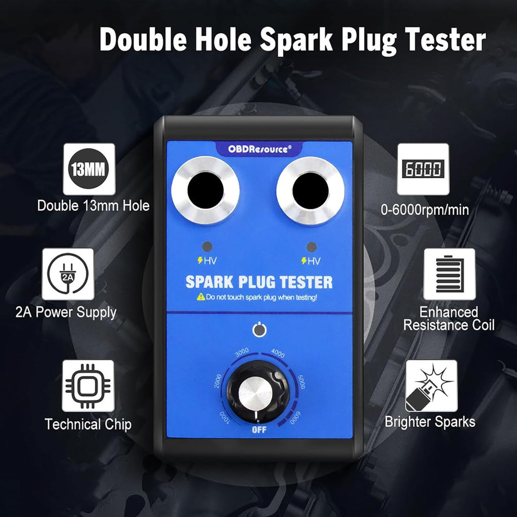 Spark Plug Tester Tool for All Engines Vehicles Car Automotive Ignition Testers Engine Ignition Coil Tester 0 to 6000Rpm with Dual Holes 13MM Spark Plug Socket - Revved Up Auto