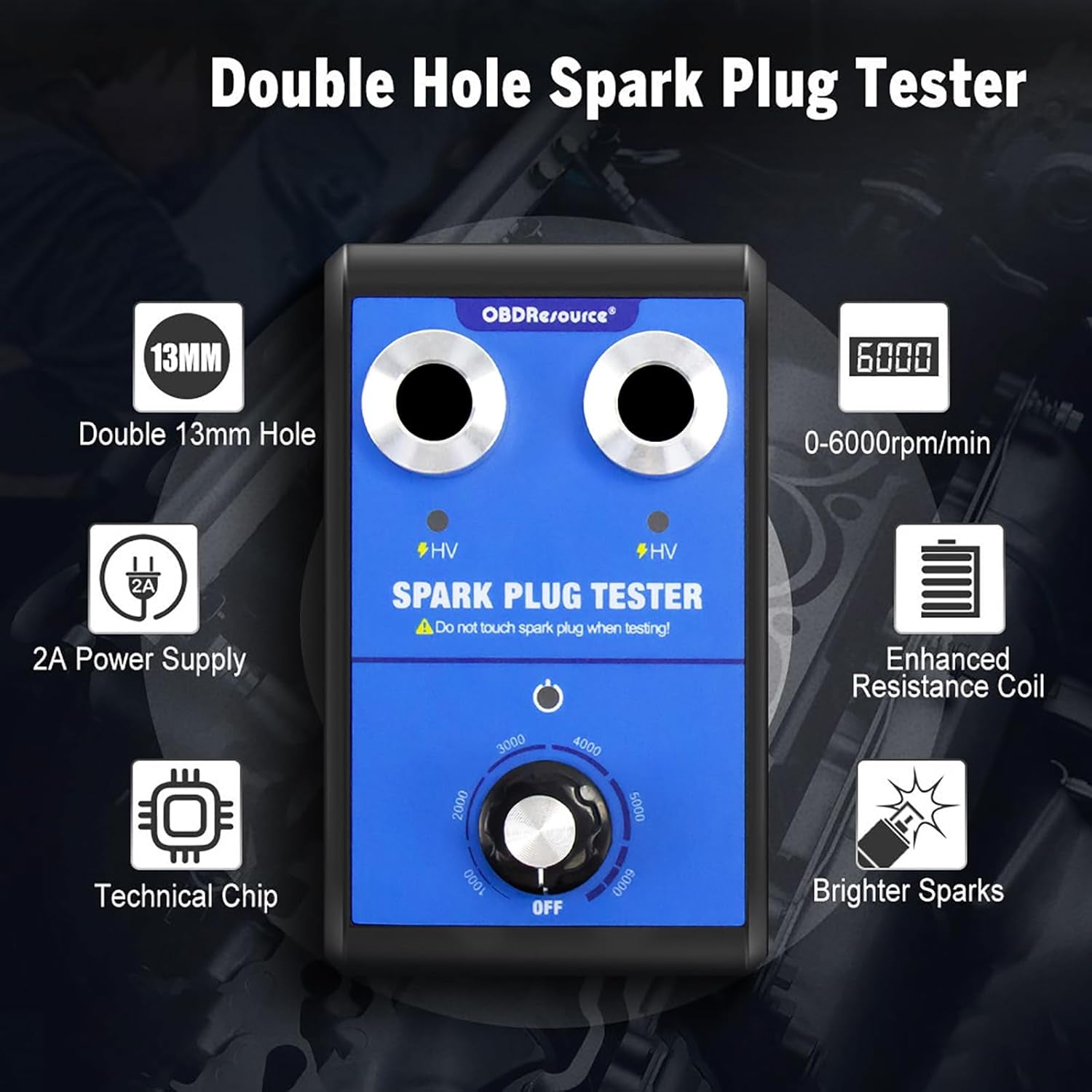 Spark Plug Tester Tool for All Engines Vehicles Car Automotive Ignition Testers Engine Ignition Coil Tester 0 to 6000Rpm with Dual Holes 13MM Spark Plug Socket - Revved Up Auto