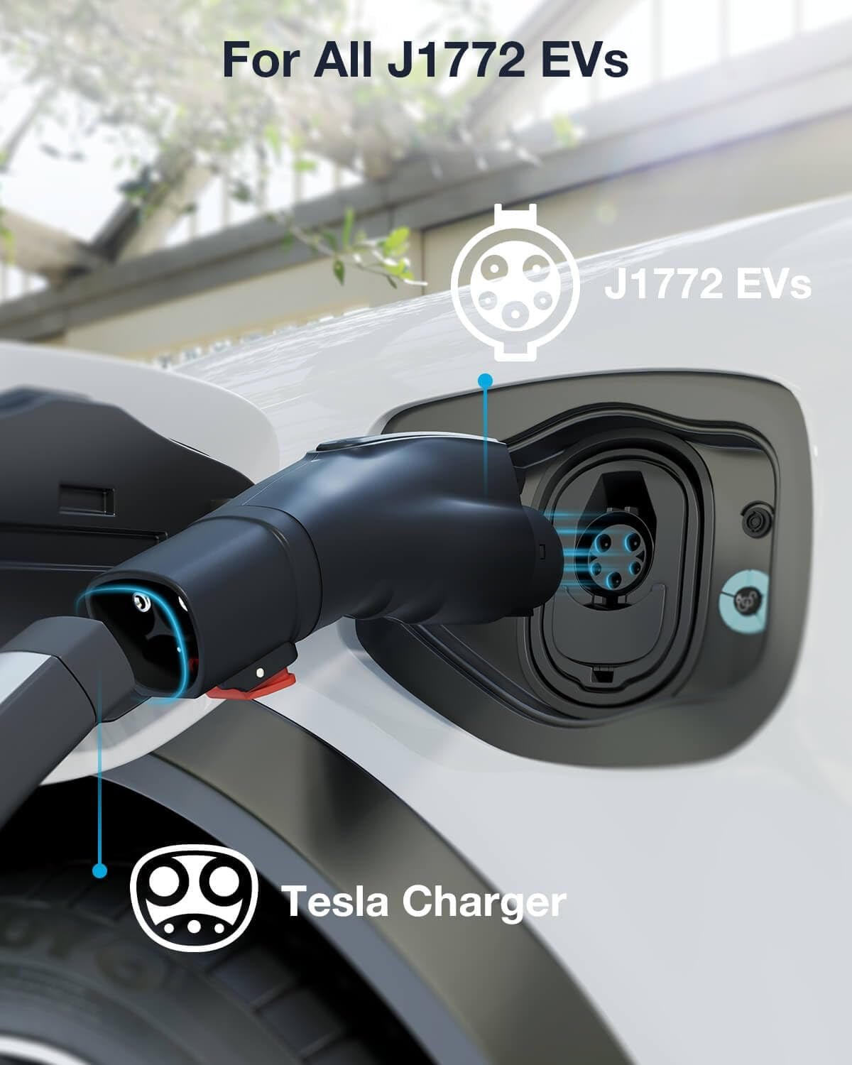 Tesla to J1772 Charging Adapter [Fit for All J1772 Evs] Max 60A 250V, Adaptive Charging Power - Compatible with Tesla Gen 1 2 3 Wall/Destination/Mobile Chargers - Black - Revved Up Tools