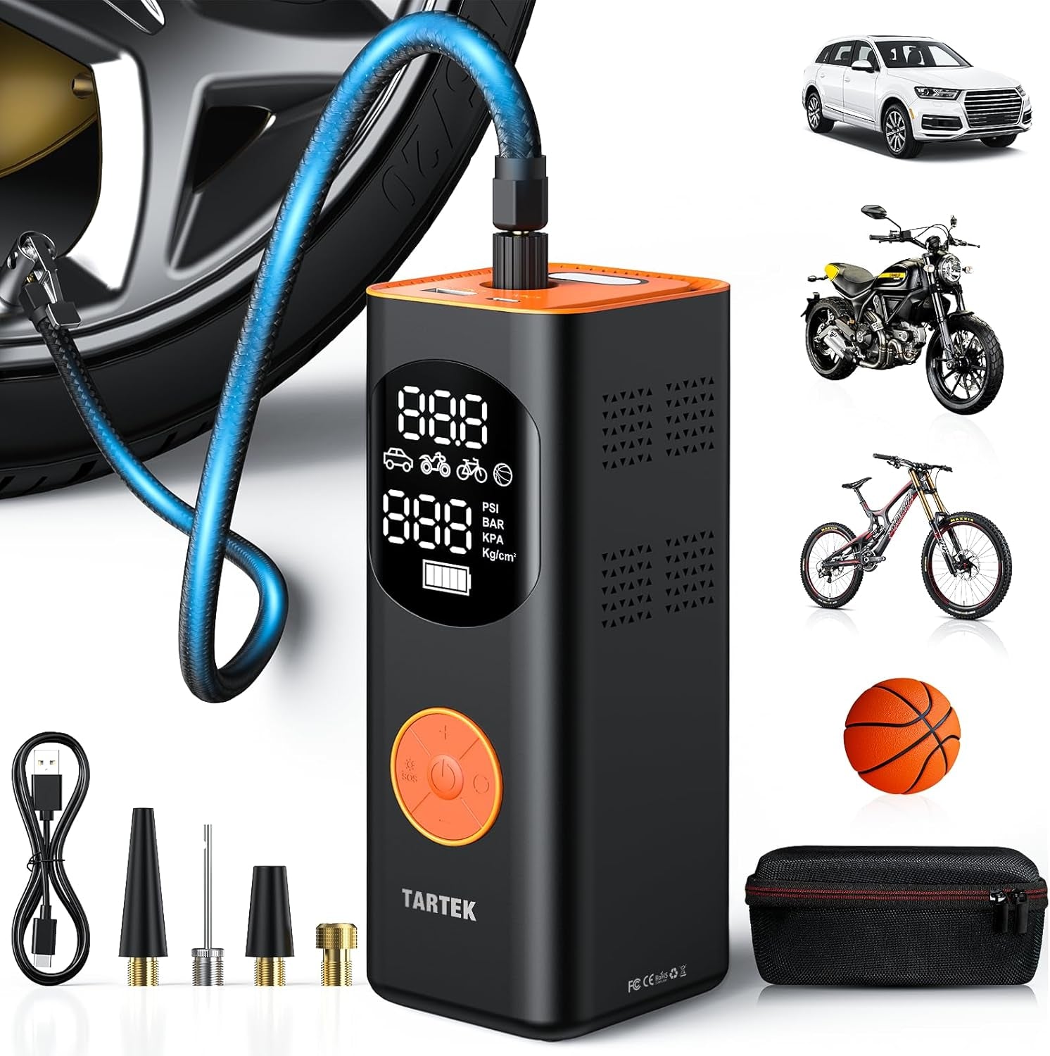 Tire Inflator Portable Air Compressor, 3X Faster Inflation, Auto Air Pump for Car Tires, 160PSI Cordless Tire Inflator with Digital Screen and Carrying Case for Car, Motorcycle, Bike, Black - Revved Up Tools