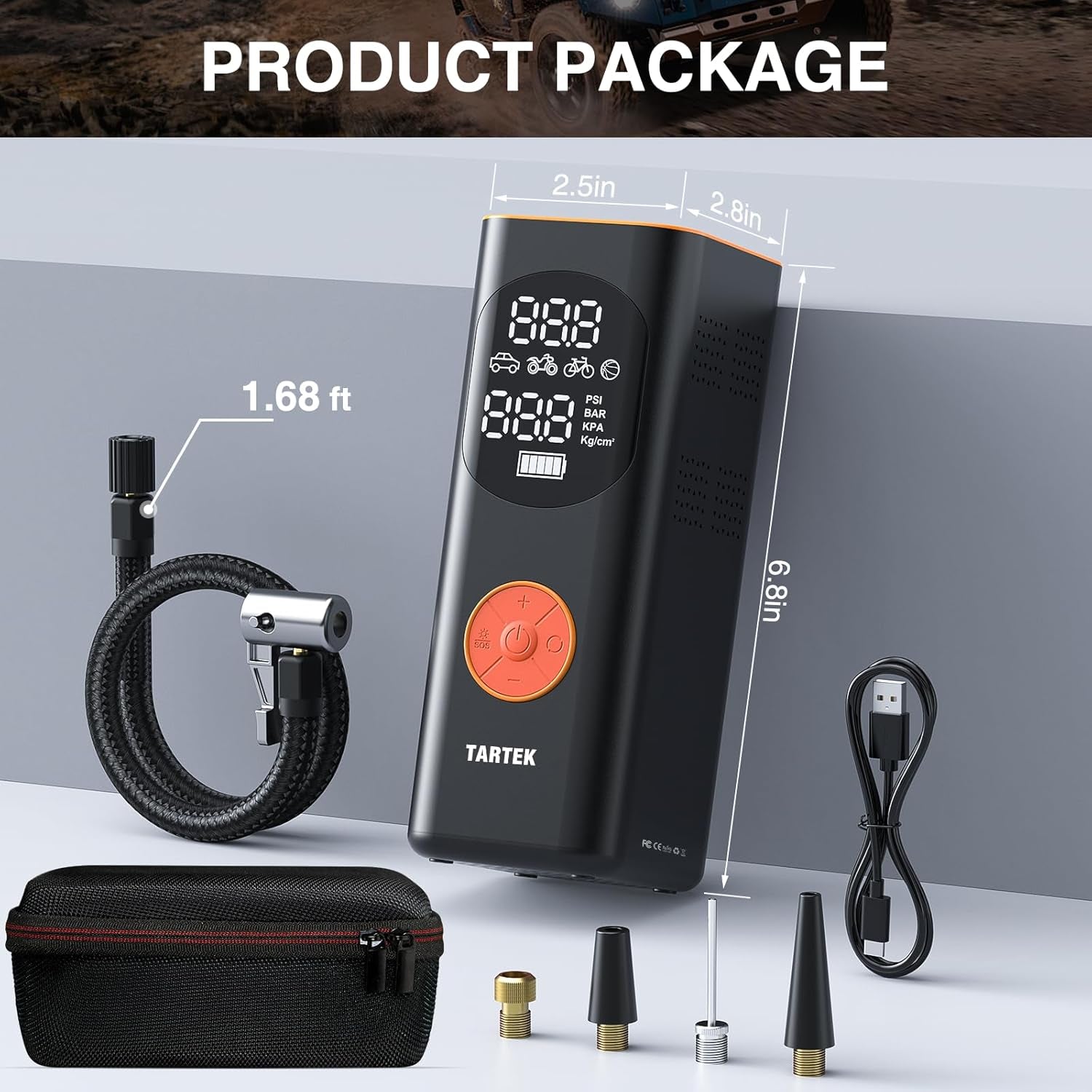 Tire Inflator Portable Air Compressor, 3X Faster Inflation, Auto Air Pump for Car Tires, 160PSI Cordless Tire Inflator with Digital Screen and Carrying Case for Car, Motorcycle, Bike, Black - Revved Up Tools