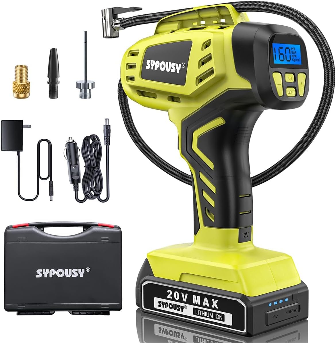 Tire Inflator Portable Air Compressor,Digital Cordless Tire Inflator,2X Faster Car Tire Pump with 20V Rechargeable Battery,Dual Power Supply Modes,Air Pump for Car Tires,E-Bike Etc. (Apple Green) - Revved Up Tools