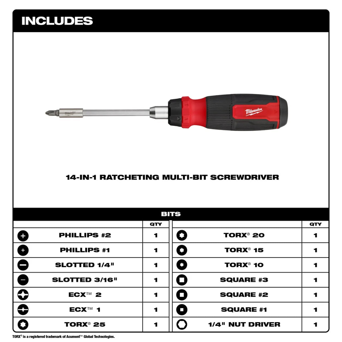 Tool 14 - In - 1 Ratcheting Multi - Bit Screwdriver - Revved Up Auto