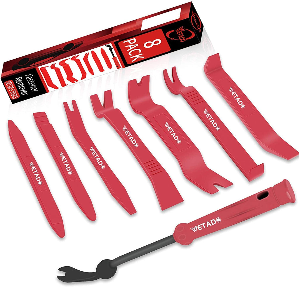 Trim Removal Tool, Car Upholstery Repair Kit, Car Door Audio Panel Trim Removal Set, Fastener Terminal Remover Tool Set Clips Pry Kit Auto Clip Pliers (8PCS Red) - Revved Up Auto