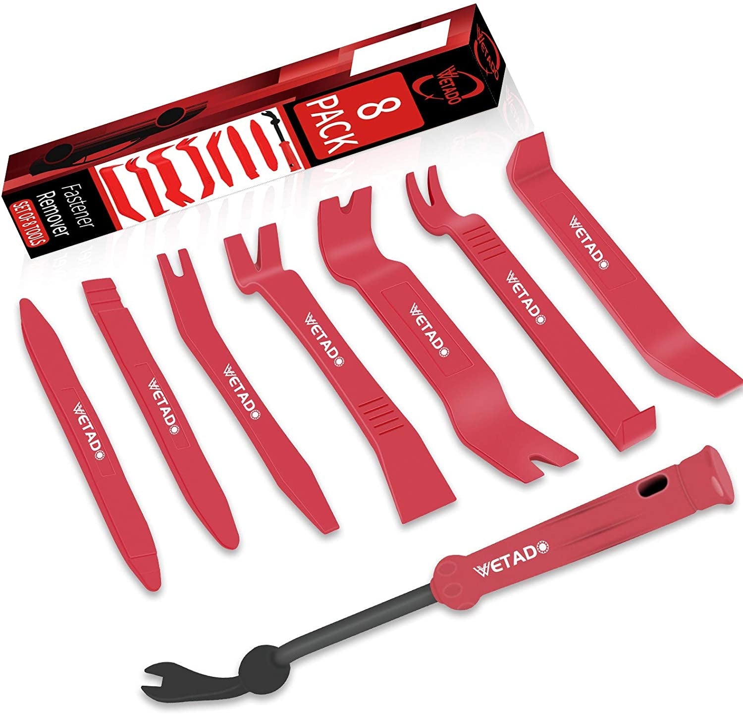 Trim Removal Tool, Car Upholstery Repair Kit, Car Door Audio Panel Trim Removal Set, Fastener Terminal Remover Tool Set Clips Pry Kit Auto Clip Pliers (8PCS Red) - Revved Up Auto