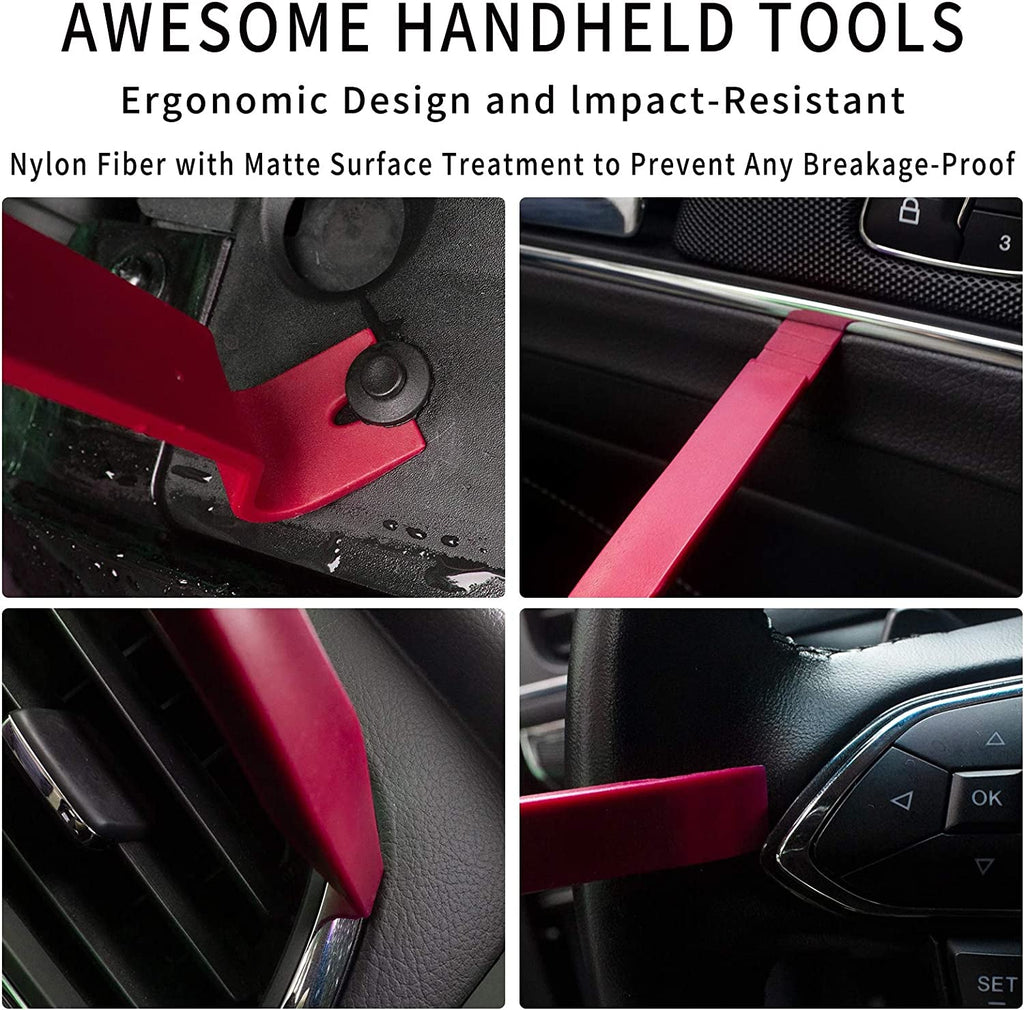 Trim Removal Tool, Car Upholstery Repair Kit, Car Door Audio Panel Trim Removal Set, Fastener Terminal Remover Tool Set Clips Pry Kit Auto Clip Pliers (8PCS Red) - Revved Up Auto