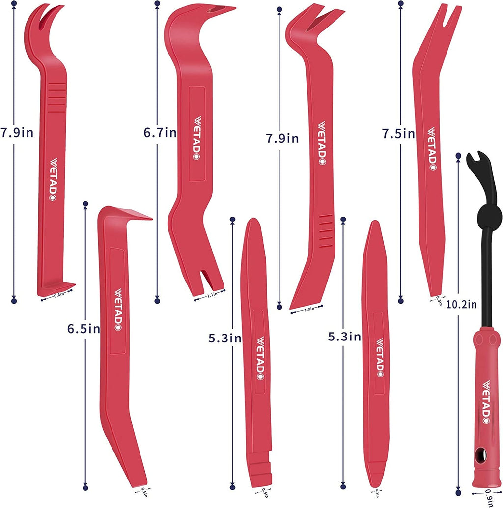 Trim Removal Tool, Car Upholstery Repair Kit, Car Door Audio Panel Trim Removal Set, Fastener Terminal Remover Tool Set Clips Pry Kit Auto Clip Pliers (8PCS Red) - Revved Up Auto