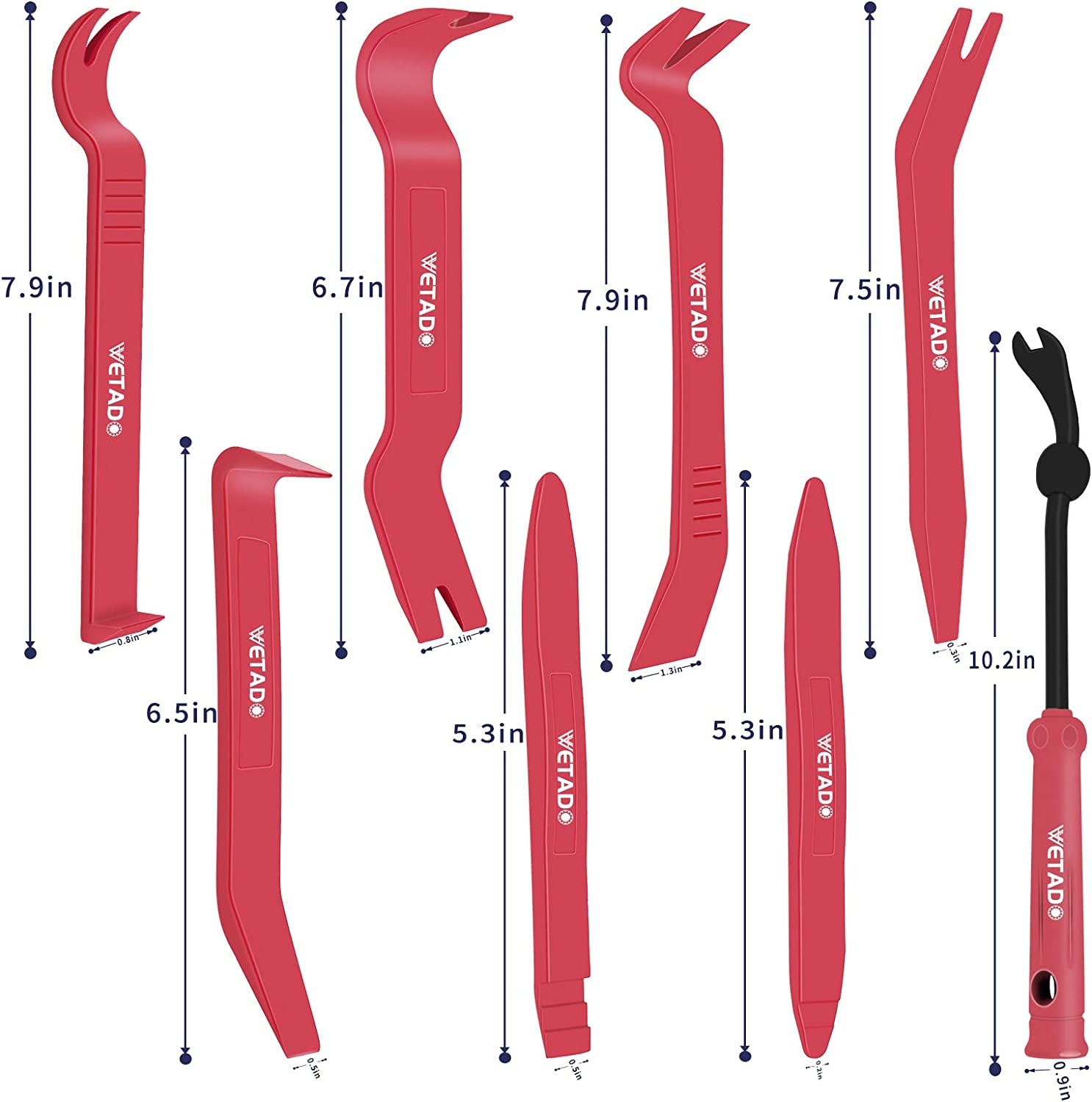 Trim Removal Tool, Car Upholstery Repair Kit, Car Door Audio Panel Trim Removal Set, Fastener Terminal Remover Tool Set Clips Pry Kit Auto Clip Pliers (8PCS Red) - Revved Up Auto