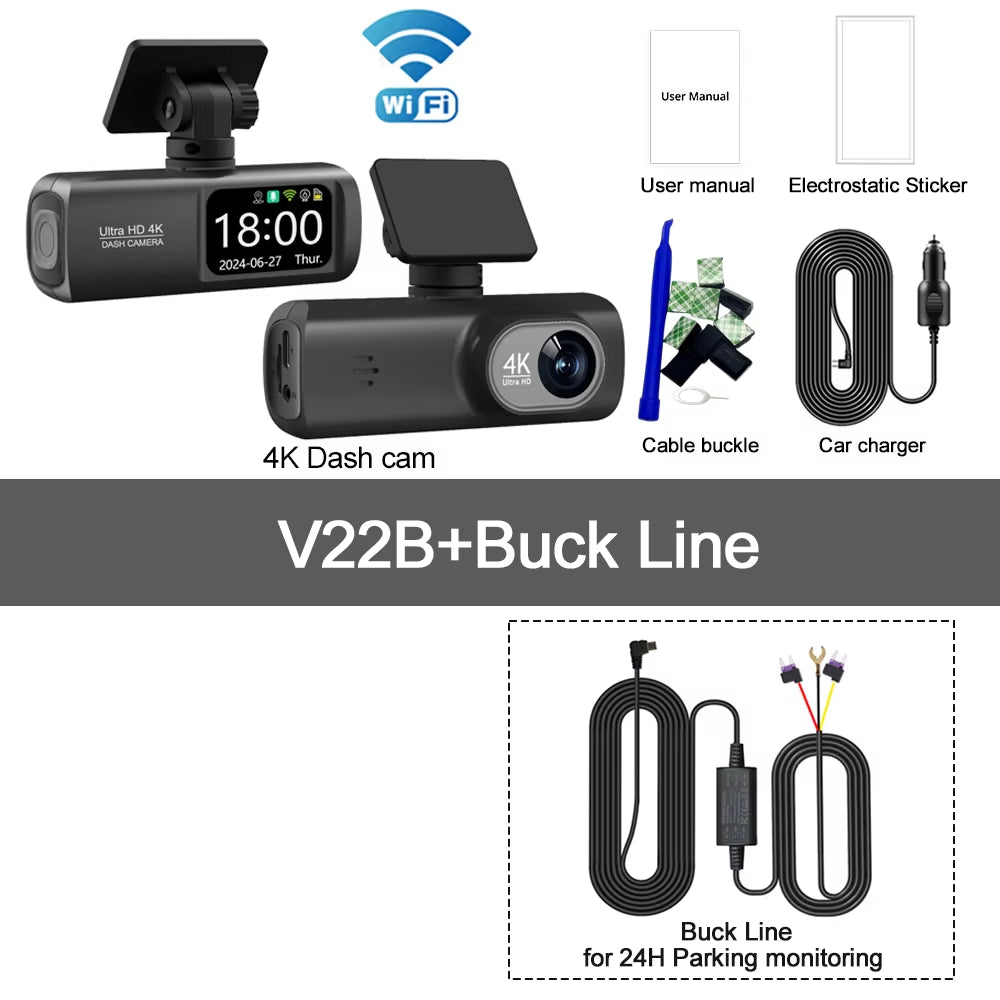 UHD 4K Dash Cam Dual Lens Driving Recorder Car DVR 1080P Rear Lens Camera Built - In Wifi GPS 24 - Hour Parking Monitoring Black Box - Revved Up Auto
