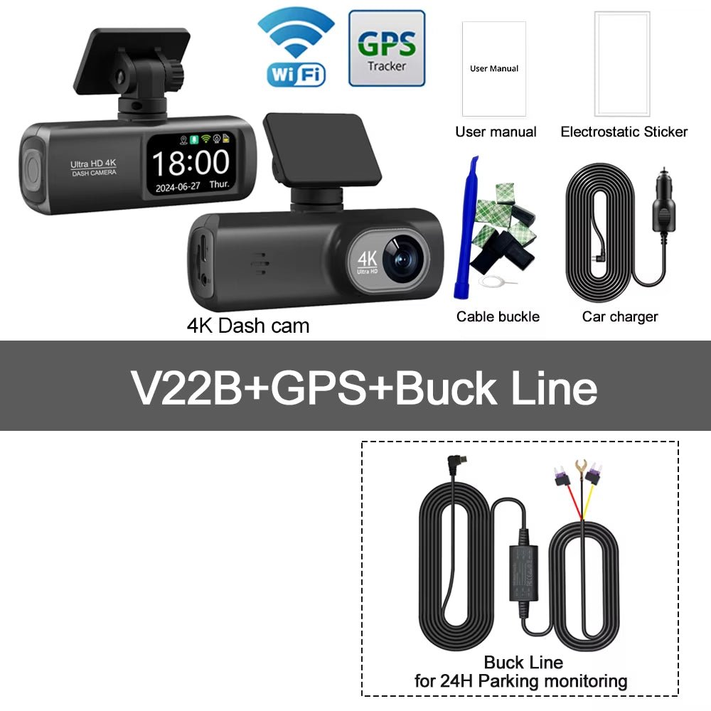 UHD 4K Dash Cam Dual Lens Driving Recorder Car DVR 1080P Rear Lens Camera Built - In Wifi GPS 24 - Hour Parking Monitoring Black Box - Revved Up Auto