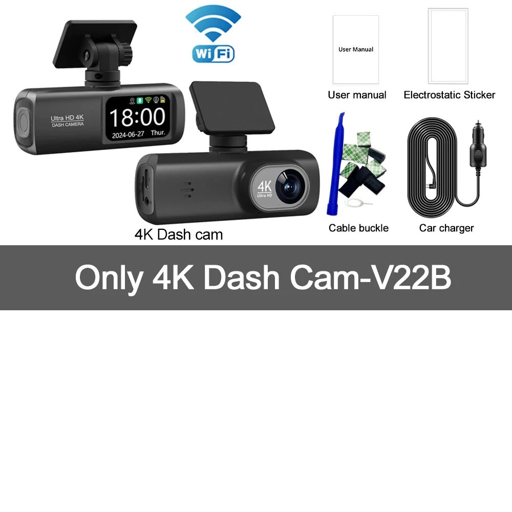UHD 4K Dash Cam Dual Lens Driving Recorder Car DVR 1080P Rear Lens Camera Built - In Wifi GPS 24 - Hour Parking Monitoring Black Box - Revved Up Auto
