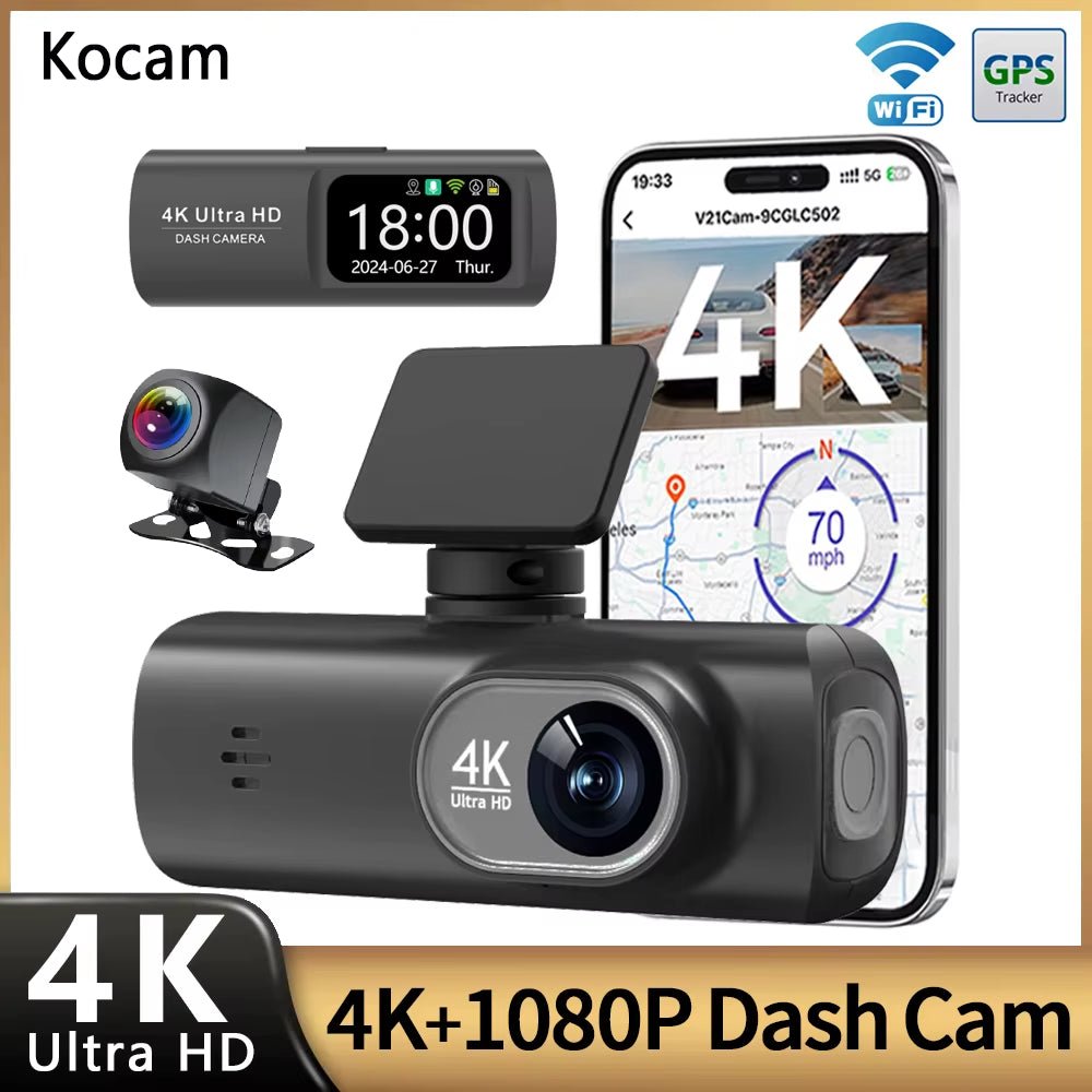 UHD 4K Dash Cam Dual Lens Driving Recorder Car DVR 1080P Rear Lens Camera Built - In Wifi GPS 24 - Hour Parking Monitoring Black Box - Revved Up Auto
