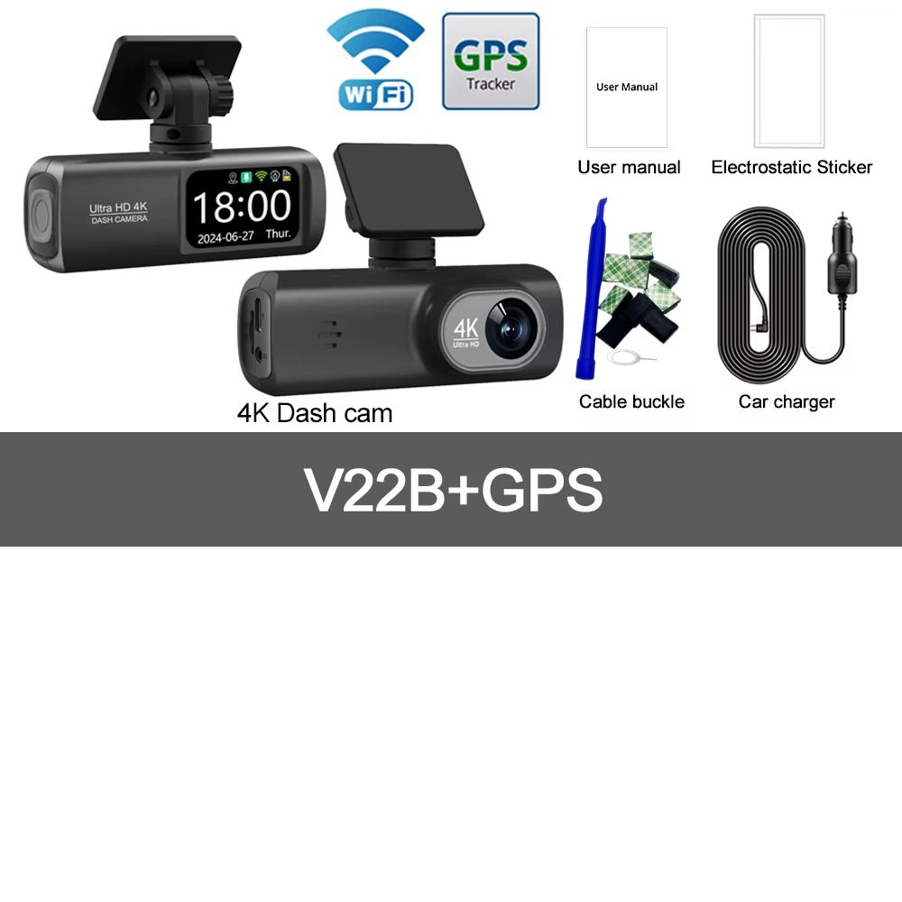 UHD 4K Dash Cam Dual Lens Driving Recorder Car DVR 1080P Rear Lens Camera Built - In Wifi GPS 24 - Hour Parking Monitoring Black Box - Revved Up Auto
