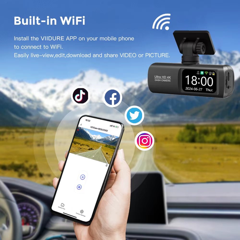 UHD 4K Dash Cam Dual Lens Driving Recorder Car DVR 1080P Rear Lens Camera Built - In Wifi GPS 24 - Hour Parking Monitoring Black Box - Revved Up Auto