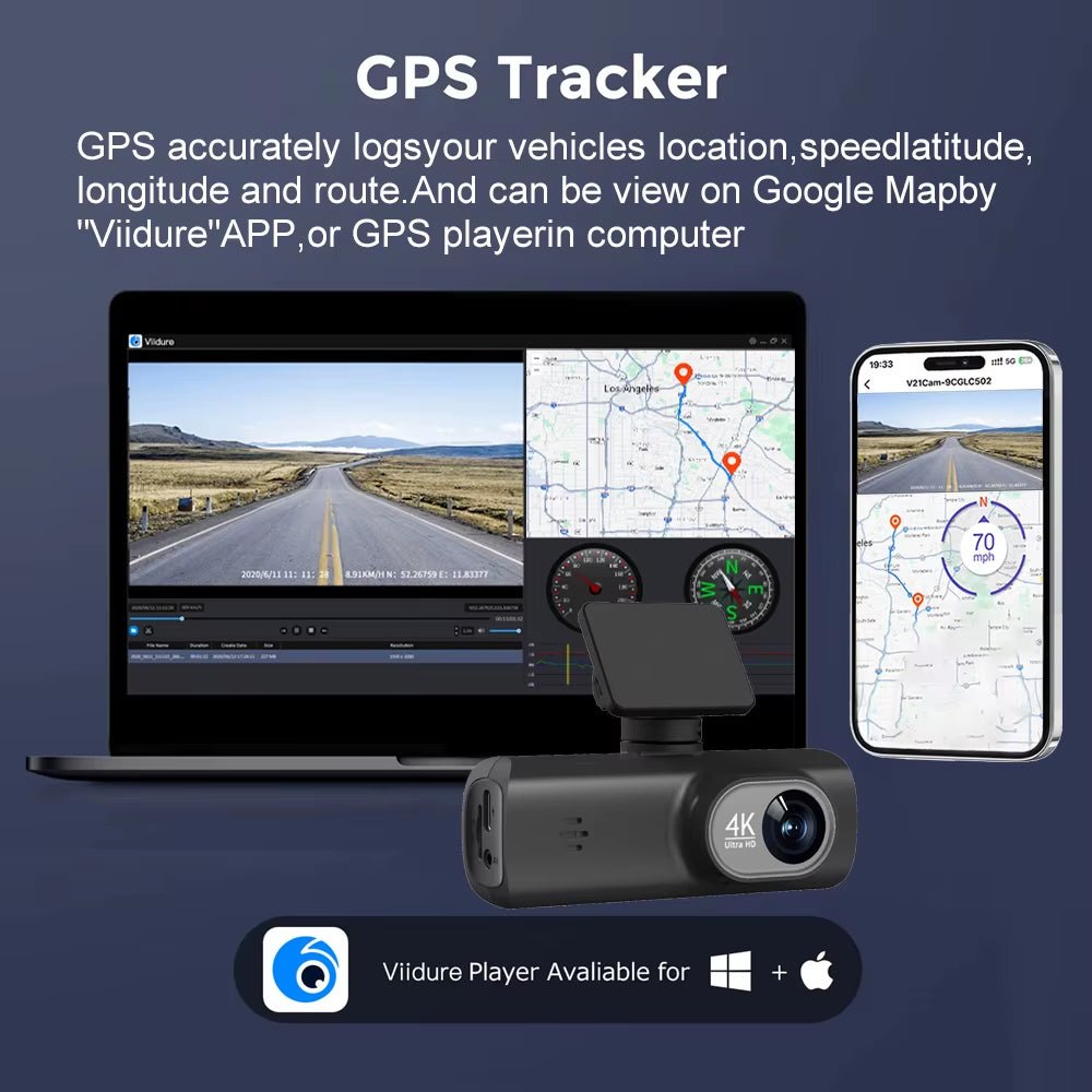 UHD 4K Dash Cam Dual Lens Driving Recorder Car DVR 1080P Rear Lens Camera Built - In Wifi GPS 24 - Hour Parking Monitoring Black Box - Revved Up Auto