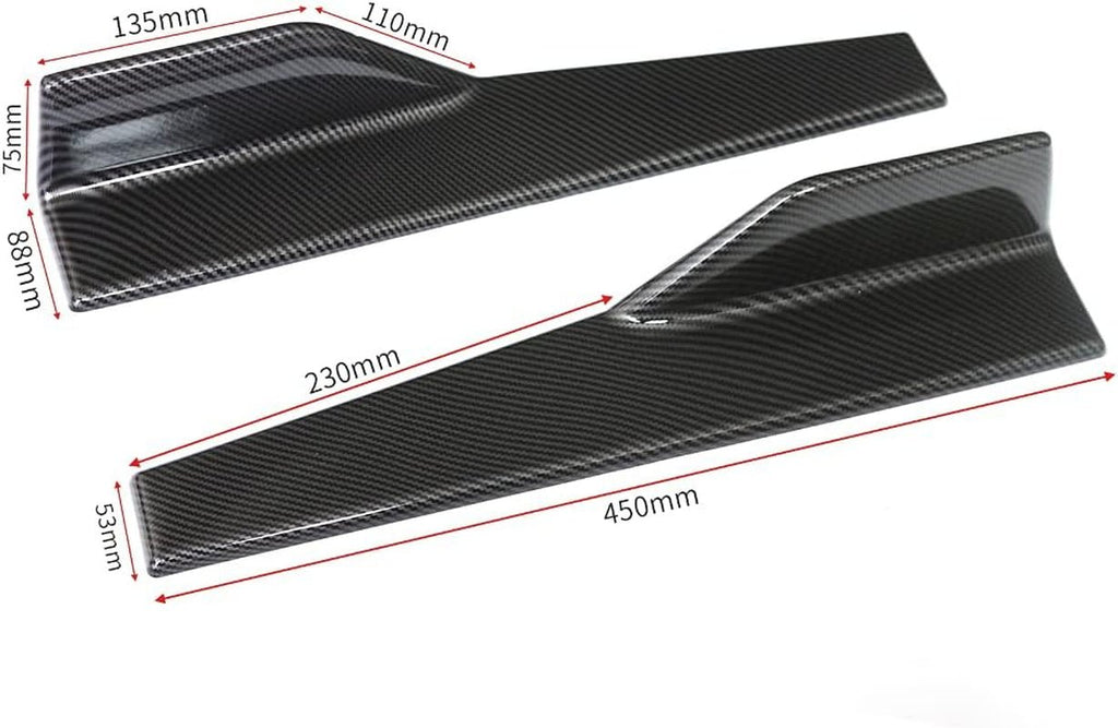 Universal Car Side Skirts Rocker Splitters Diffusers Winglet Wings Extension Rocker Panel Body Kit (Black-Carbon Fiber, 45CM) - Revved Up Tools