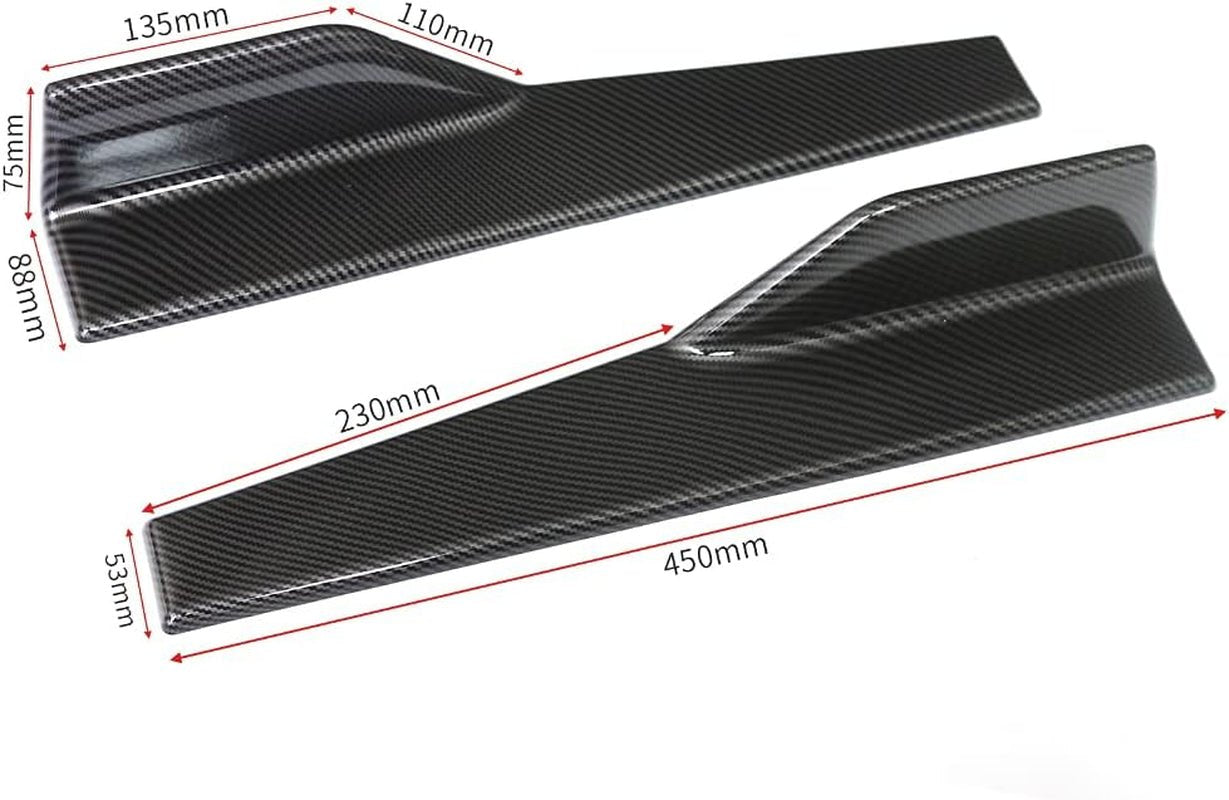 Universal Car Side Skirts Rocker Splitters Diffusers Winglet Wings Extension Rocker Panel Body Kit (Black-Carbon Fiber, 45CM) - Revved Up Tools