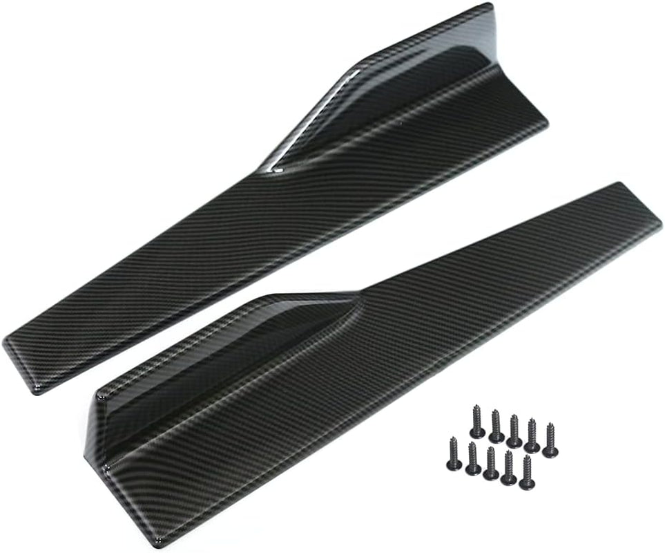 Universal Car Side Skirts Rocker Splitters Diffusers Winglet Wings Extension Rocker Panel Body Kit (Black-Carbon Fiber, 45CM) - Revved Up Tools