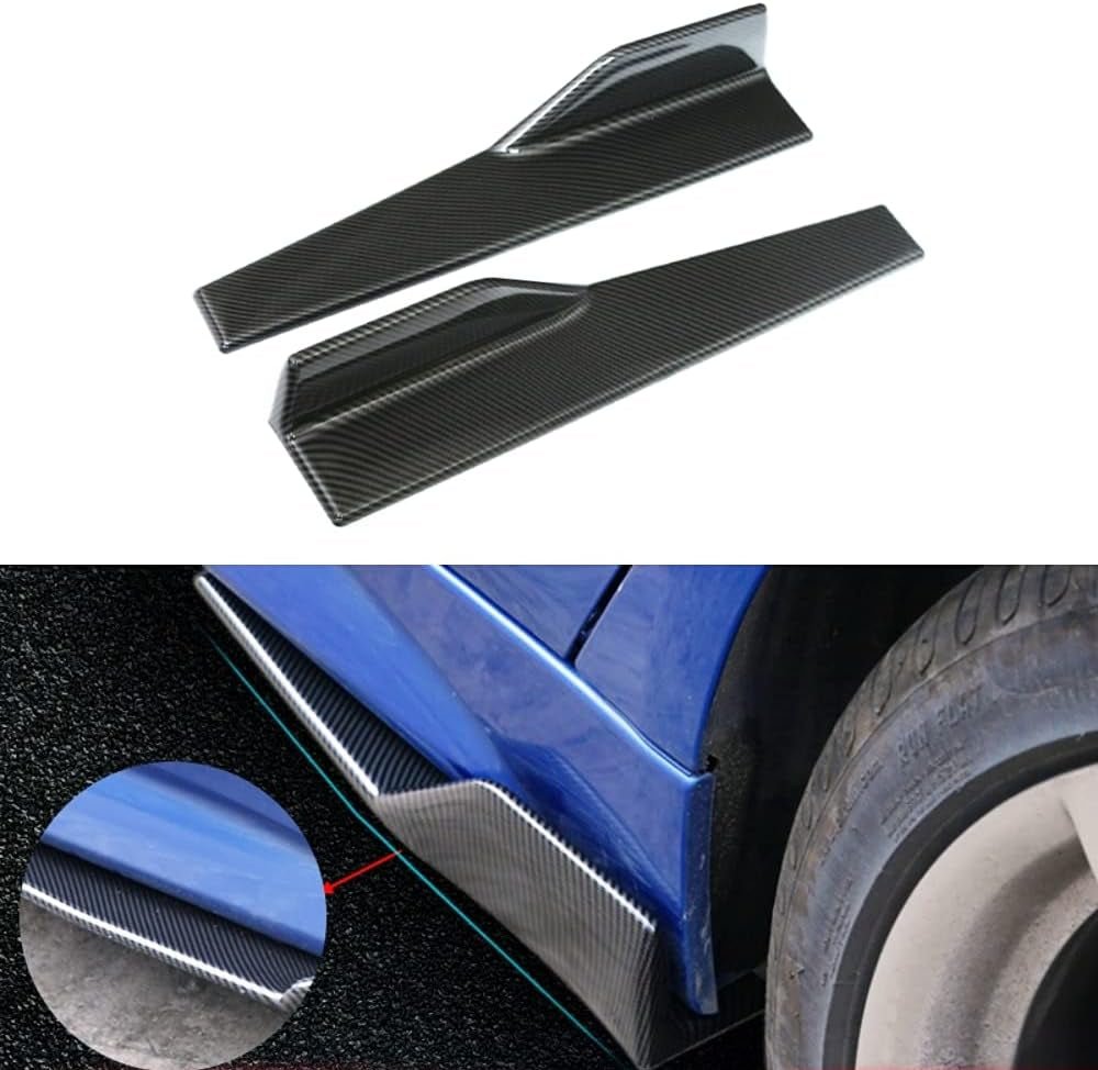 Universal Car Side Skirts Rocker Splitters Diffusers Winglet Wings Extension Rocker Panel Body Kit (Black-Carbon Fiber, 45CM) - Revved Up Tools