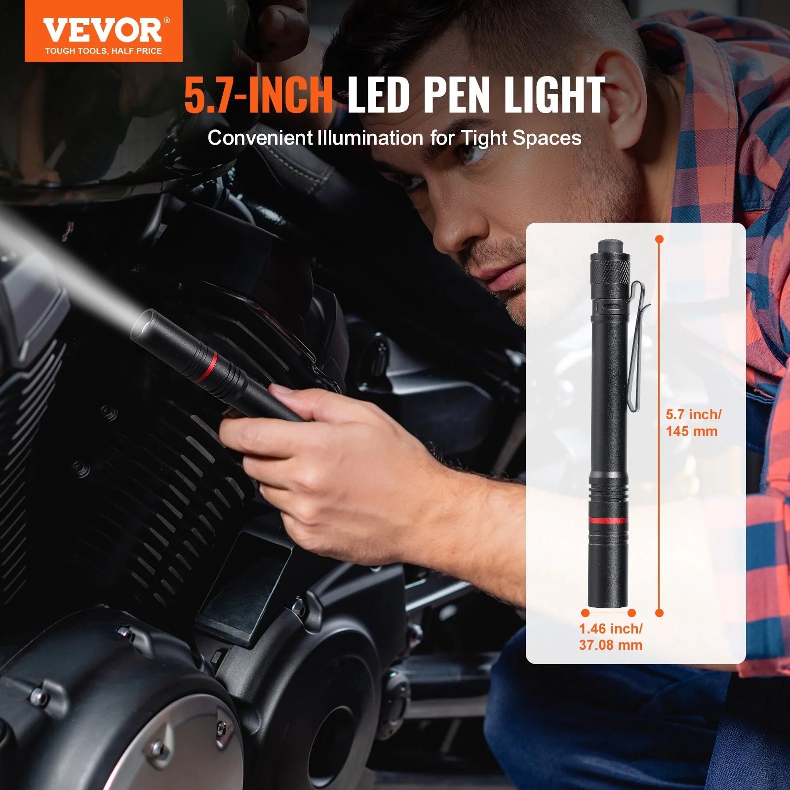 VEVOR 5.9 Inch Rechargeable Penlight 300 Lumens 3 Lighting Modes Pocket Penlight - Revved Up Auto