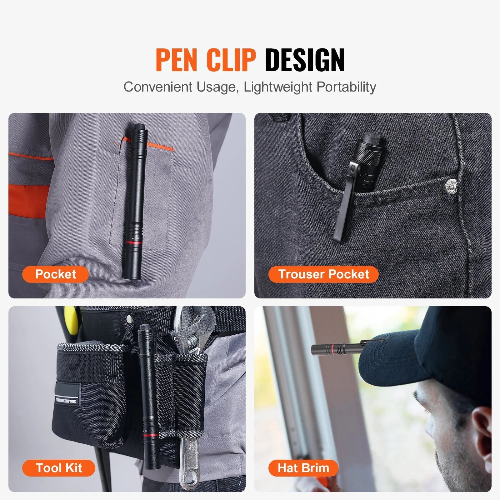 VEVOR 5.9 Inch Rechargeable Penlight 300 Lumens 3 Lighting Modes Pocket Penlight - Revved Up Auto