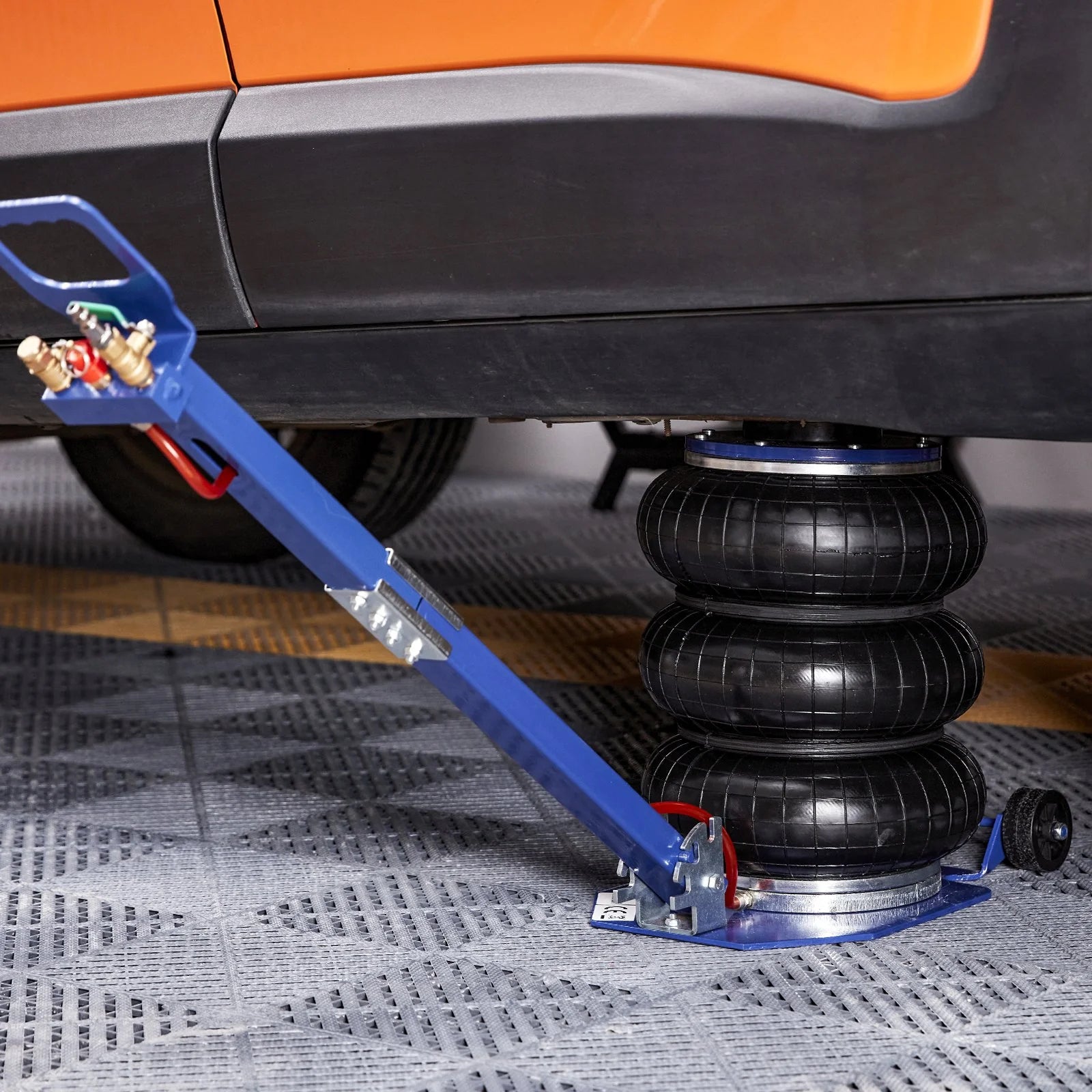 VEVOR Air Jack, 3 Ton/6600 Lbs Triple Bag Air Jack, Airbag Jack with Six Steel Pipes, Lift up to 17.7, 3-5 S Fast Lifting Pneumatic Jack, with Adjustable Long Handles for Cars, Garages, Repair (Blue) - Revved Up Tools