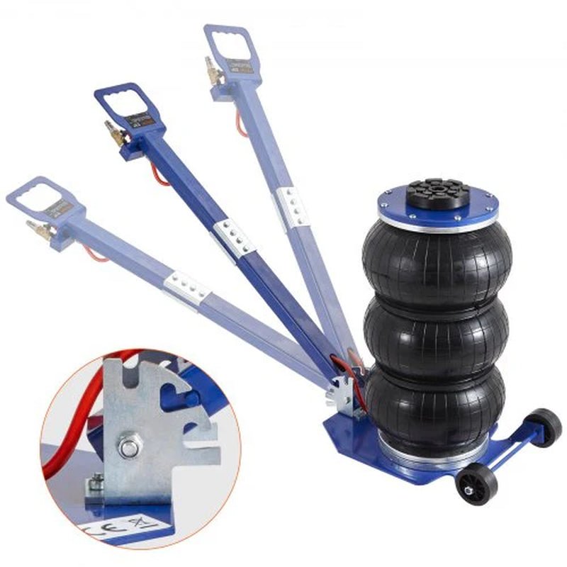 VEVOR Air Jack, 3 Ton/6600 Lbs Triple Bag Air Jack, Airbag Jack with Six Steel Pipes, Lift up to 17.7, 3-5 S Fast Lifting Pneumatic Jack, with Adjustable Long Handles for Cars, Garages, Repair (Blue) - Revved Up Tools