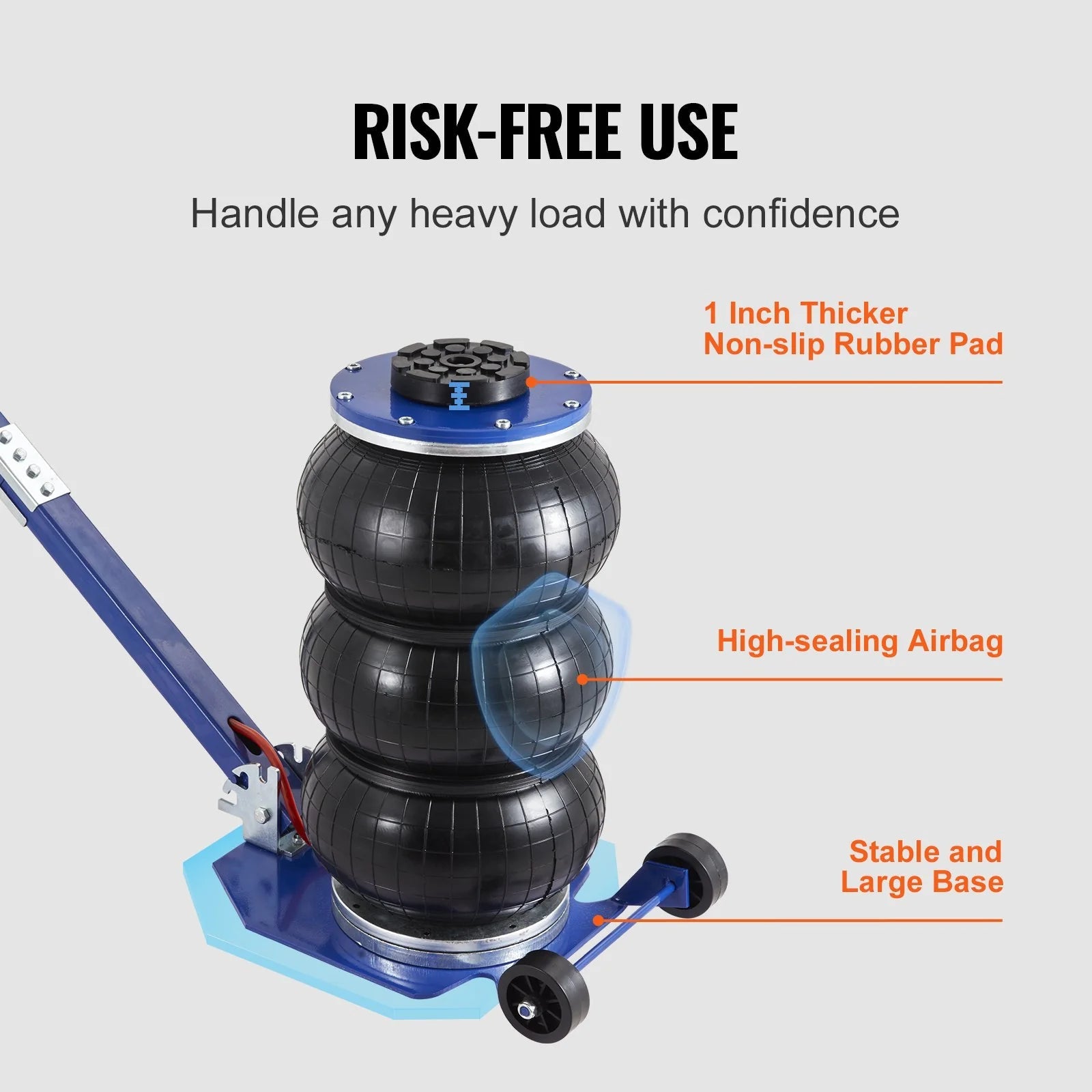 VEVOR Air Jack, 3 Ton/6600 Lbs Triple Bag Air Jack, Airbag Jack with Six Steel Pipes, Lift up to 17.7, 3-5 S Fast Lifting Pneumatic Jack, with Adjustable Long Handles for Cars, Garages, Repair (Blue) - Revved Up Tools