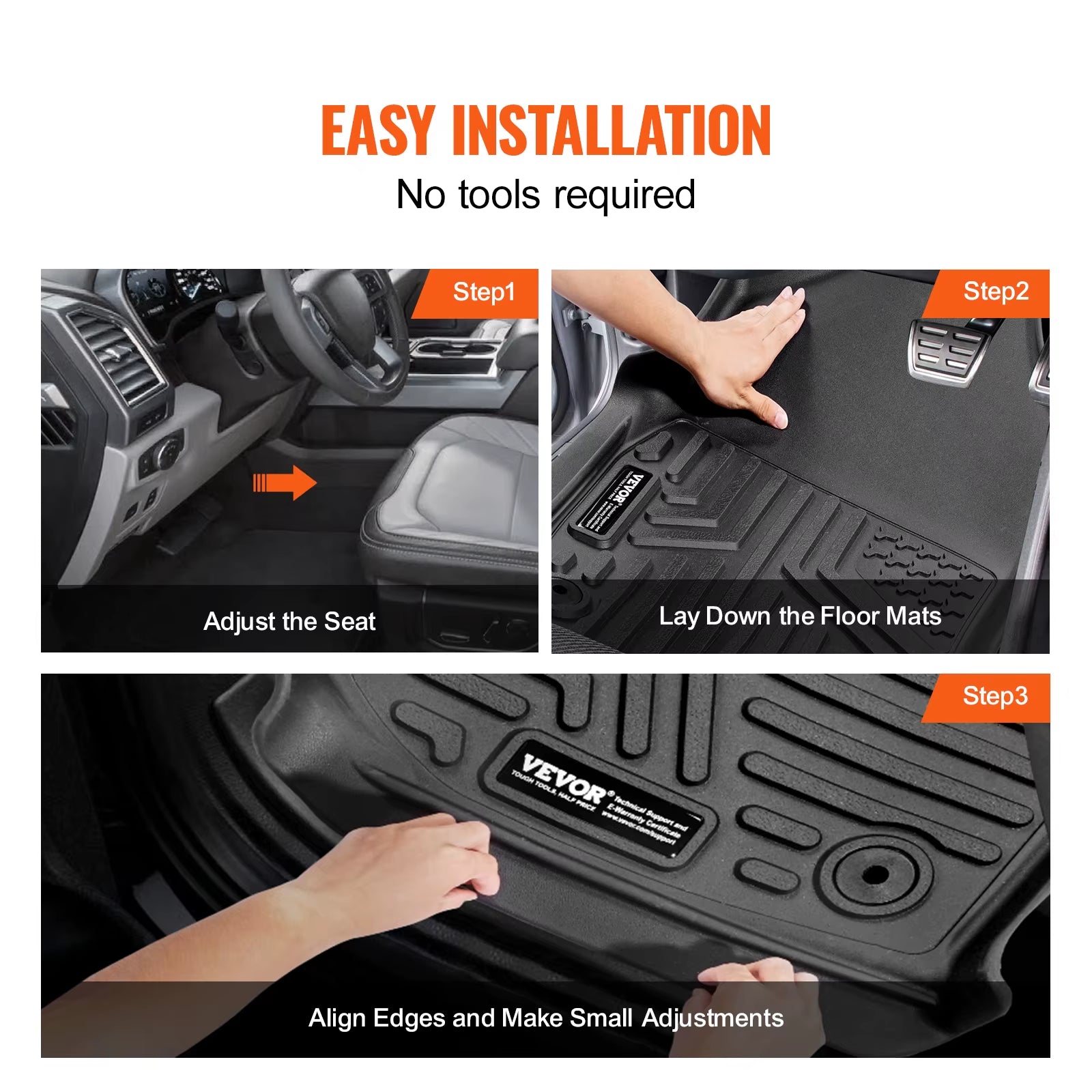 VEVOR Automotive Floor Mats Fits for Dodge Ram 1500/2500/3500 3 Pcs Front and 2Nd Row Liners, Floor Mats Liners for Truck, Black - Revved Up Auto