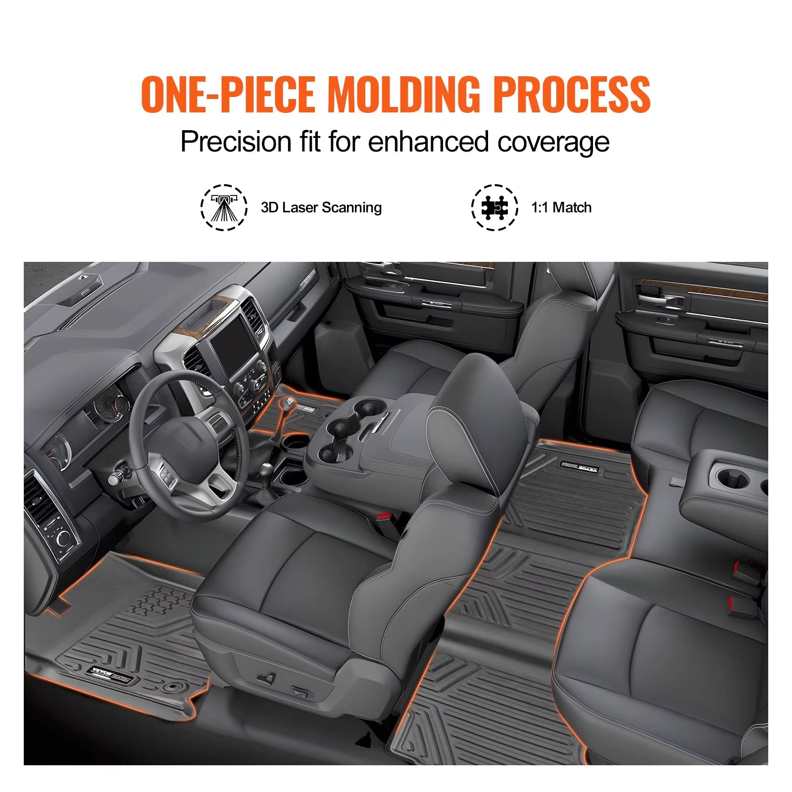 VEVOR Automotive Floor Mats Fits for Dodge Ram 1500/2500/3500 3 Pcs Front and 2Nd Row Liners, Floor Mats Liners for Truck, Black - Revved Up Auto