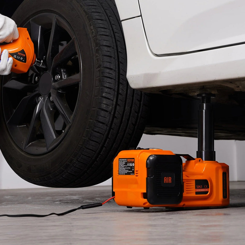 VEVOR Electric Car Jack, 5 Ton/11023 LBS Hydraulic Jack with Electric Impact Wrench, Portable Car Lift with Built - In Inflatable Pump, and LED Light for SUV MPV Sedan Truck Change Tires Garage Repair - Revved Up Auto