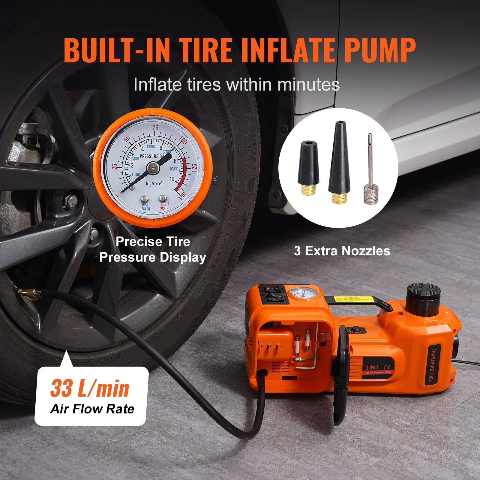 VEVOR Electric Car Jack, 5 Ton/11023 LBS Hydraulic Jack with Electric Impact Wrench, Portable Car Lift with Built - In Inflatable Pump, and LED Light for SUV MPV Sedan Truck Change Tires Garage Repair - Revved Up Auto