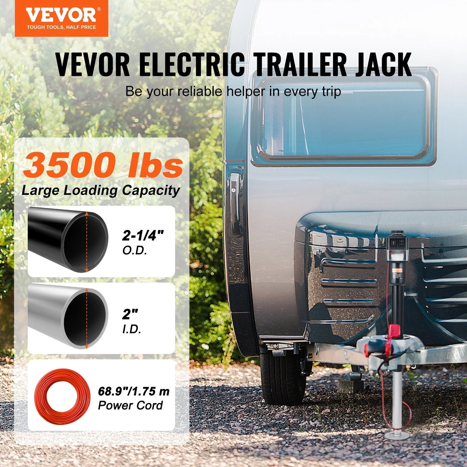 VEVOR Electric Trailer Jack, Power Tongue Jack Weight Capacity 3500 Lbs, 9.84 - 33.85 Electric Tongue Jack with Waterproof Cover for Lifting RV Trailer, Horse Trailer, Utility Trailer, Yacht Trailer - Revved Up Auto