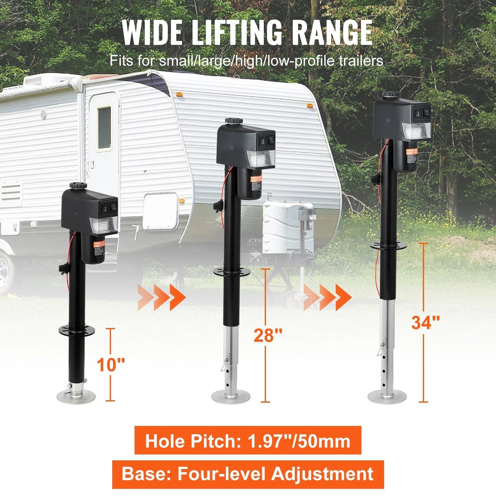 VEVOR Electric Trailer Jack, Power Tongue Jack Weight Capacity 3500 Lbs, 9.84 - 33.85 Electric Tongue Jack with Waterproof Cover for Lifting RV Trailer, Horse Trailer, Utility Trailer, Yacht Trailer - Revved Up Auto