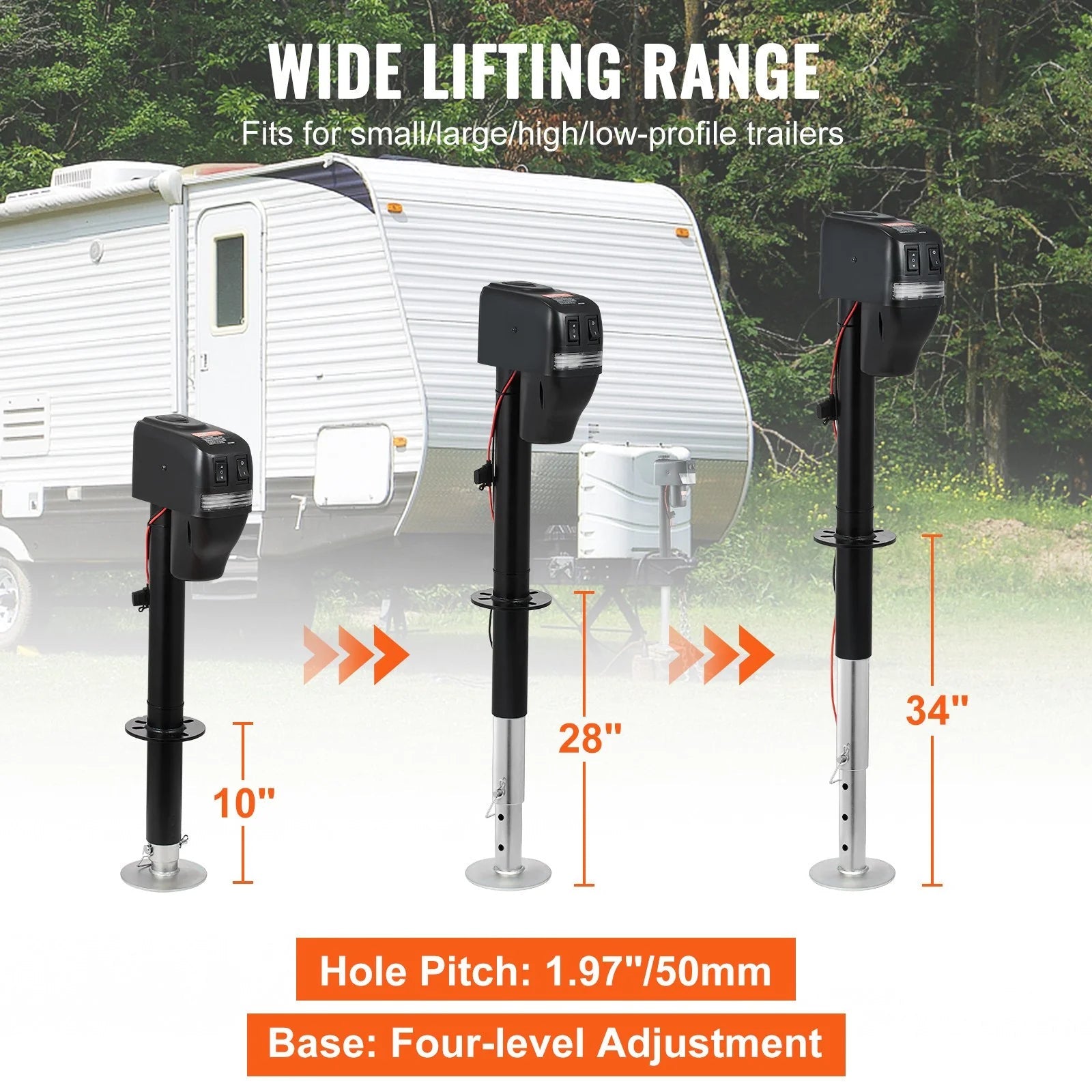 VEVOR Electric Trailer Jack, Power Tongue Jack Weight Capacity 4000 Lbs, 9.84 - 33.85 Electric Tongue Jack with Waterproof Cover for Lifting RV Trailer, Horse Trailer, Utility Trailer, Yacht Trailer - Revved Up Auto