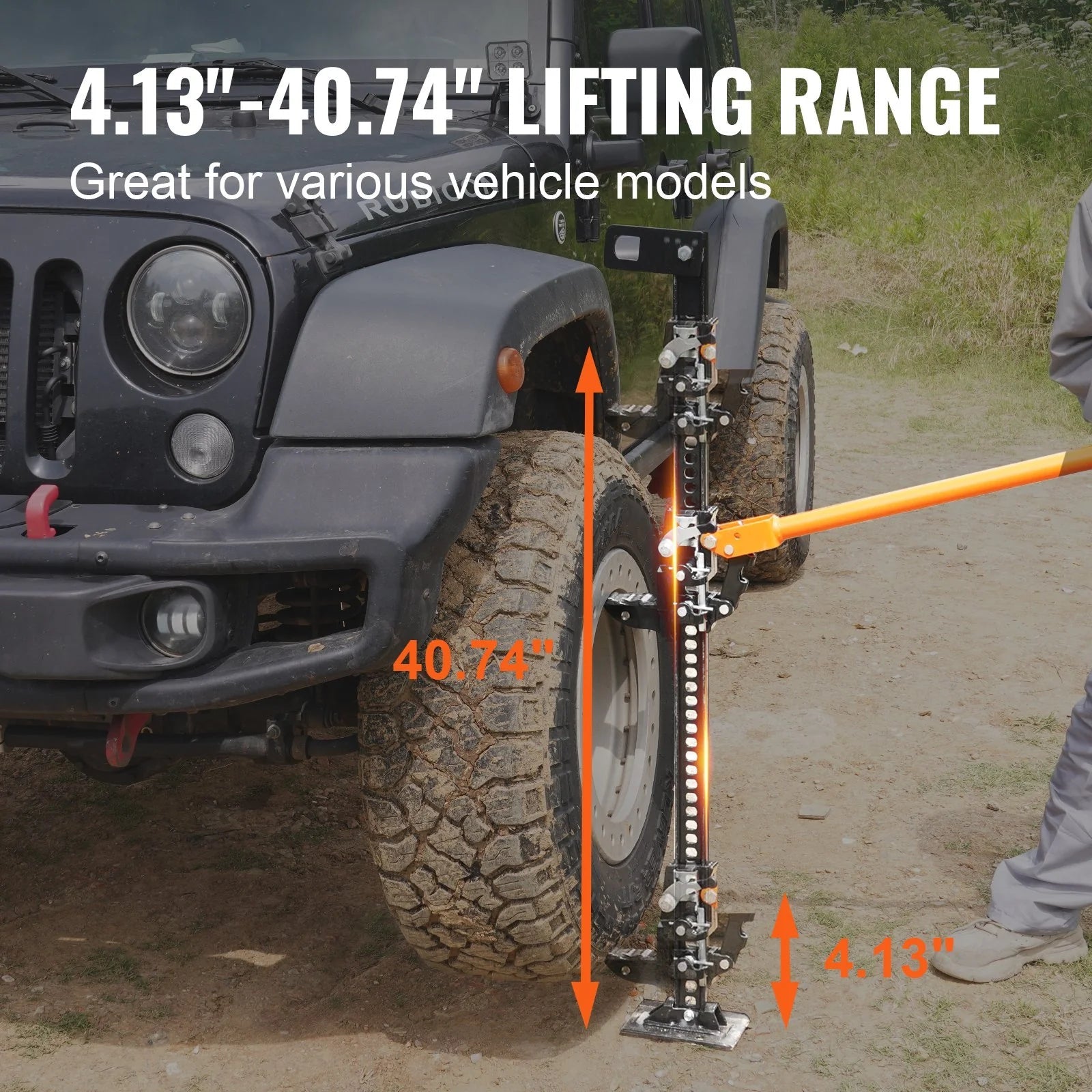 VEVOR High Lift Farm Jack, 48 Utility Farm Jack, 7000 Lbs Capacity Ratcheting off Road Utility Jack, Heavy-Duty Farm Jack for Tractor, Truck, SUV, Bumper Lift, Orange - Revved Up Tools
