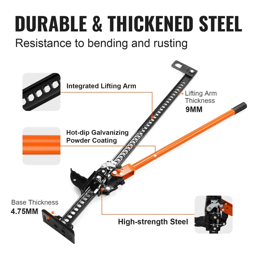 VEVOR High Lift Farm Jack, 48 Utility Farm Jack, 7000 Lbs Capacity Ratcheting off Road Utility Jack, Heavy-Duty Farm Jack for Tractor, Truck, SUV, Bumper Lift, Orange - Revved Up Tools