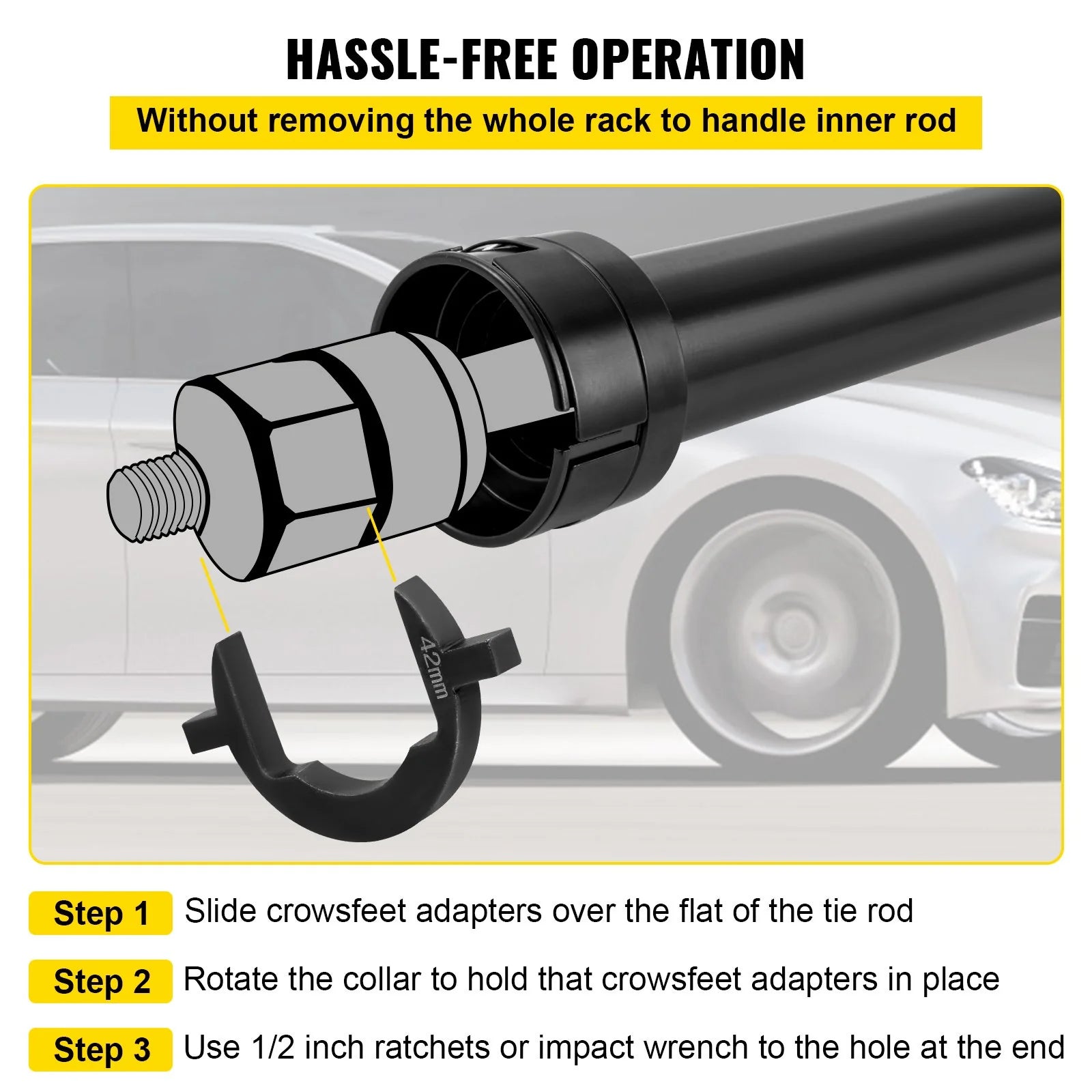 VEVOR Inner Tie Rod Tool Kit, 13 Pcs Crowfoot Adapters Inner Tie Rod Tool Set, 13 Pcs Tie Rod Removal Tool, 1/2 Inch Drive Tube Tie Rods Tool, Heavy-Duty Steel Inner Tie Rod Removal Tool for Vehicle - Revved Up Tools