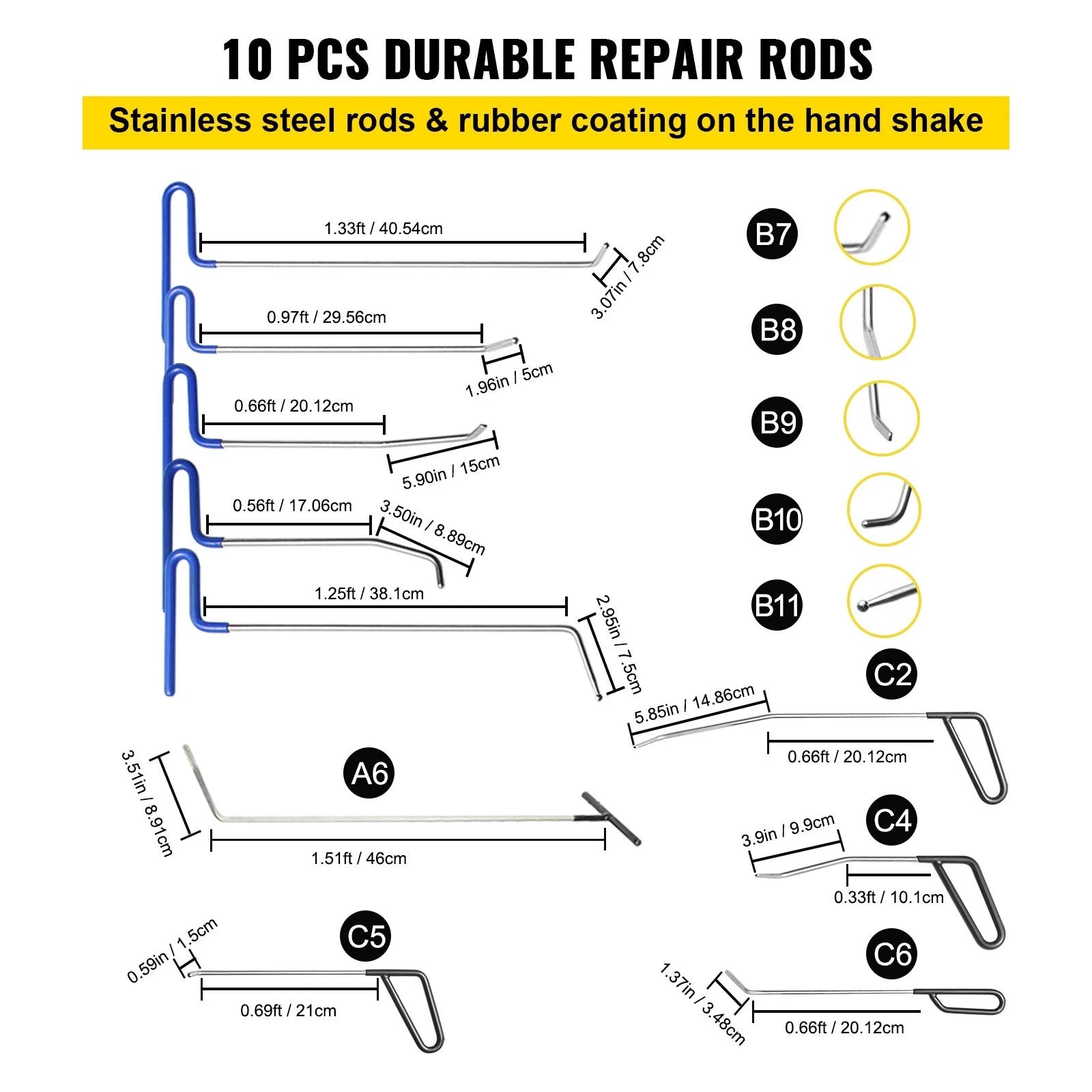 VEVOR Paintless Dent Removal Rods, 89 PCS Paintless Dent Repair Tools, Golden Lifter Puller Car Dent Repair Kit, Glue Puller Tabs Dent Puller Kit for Auto Dent Removal, Minor Dents, Door Dings - Revved Up Tools
