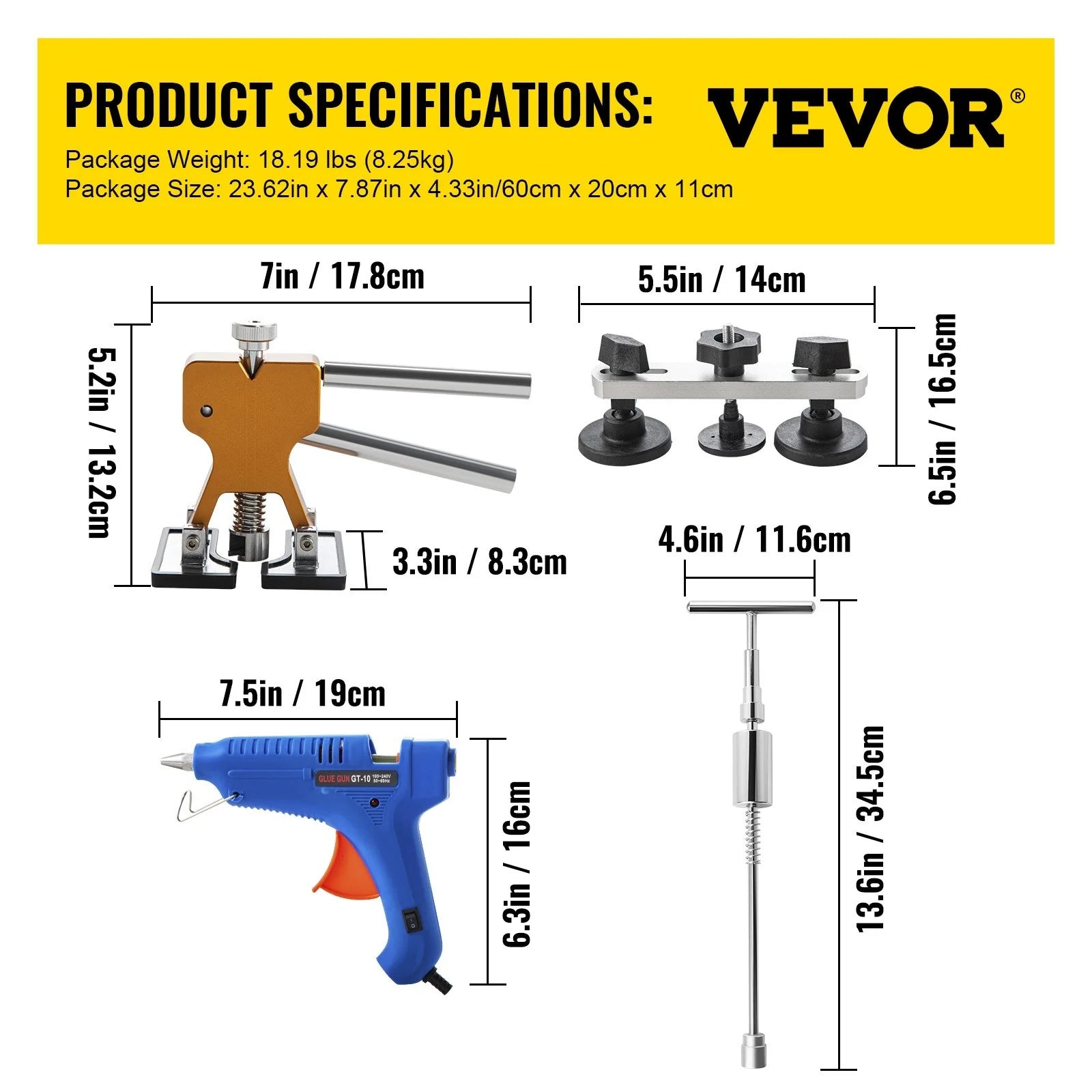 VEVOR Paintless Dent Removal Rods, 89 PCS Paintless Dent Repair Tools, Golden Lifter Puller Car Dent Repair Kit, Glue Puller Tabs Dent Puller Kit for Auto Dent Removal, Minor Dents, Door Dings - Revved Up Tools