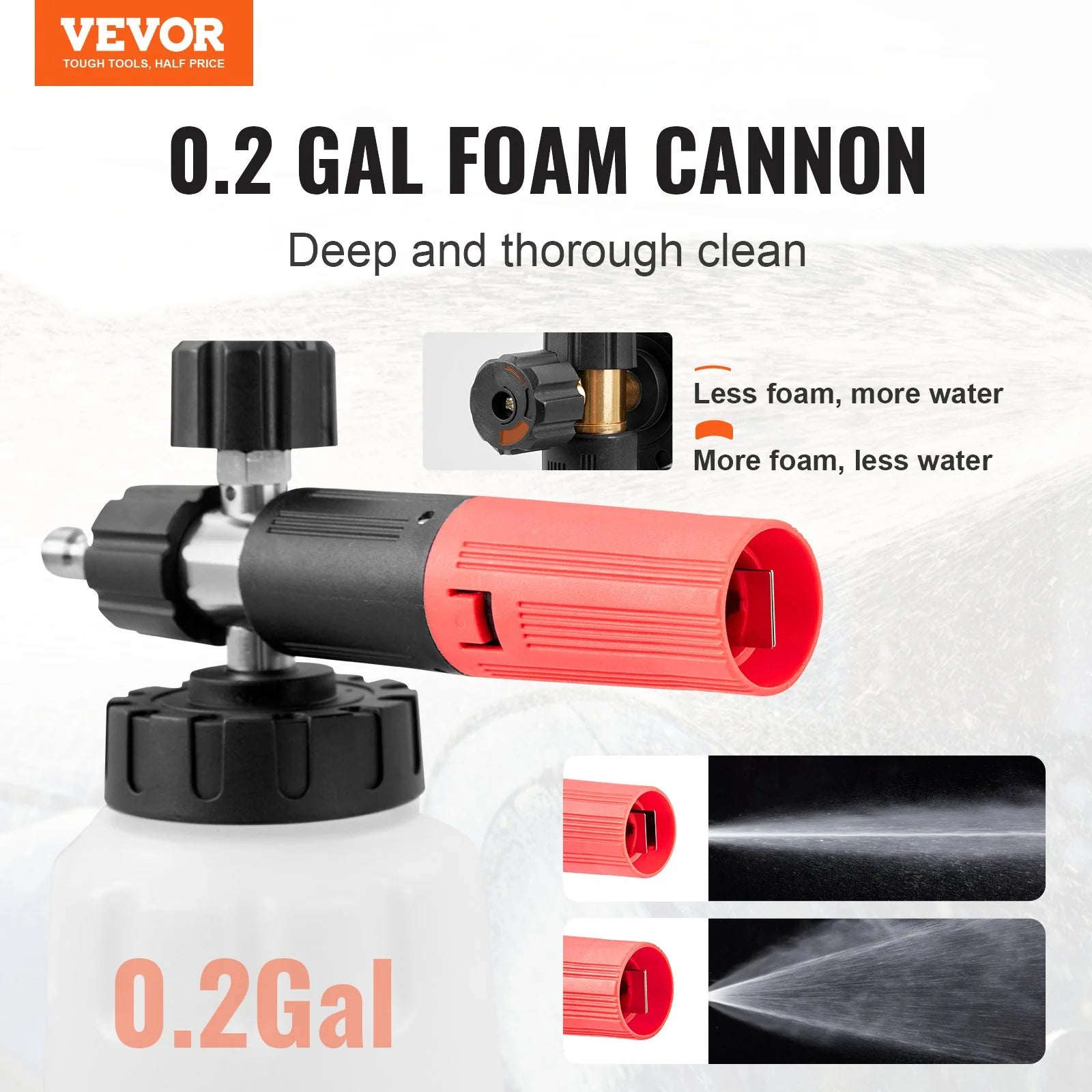 VEVOR Pressure Washer Gun Set, 0.22 Gal Foam Cannon, 4000 PSI Washer Spay Gun with 1/4 Inch Quick Connector & 5 Nozzle Tips, Pressure Washer Handle with M22-14 Mm & M22-15Mm & 3/8'' Inlet Connector - Revved Up Tools