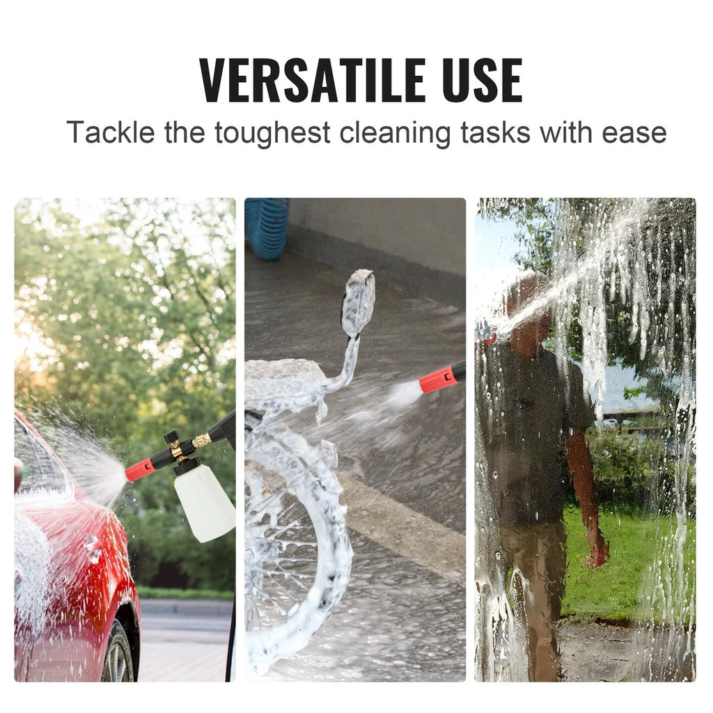VEVOR Pressure Washer Gun Set, 0.22 Gal Foam Cannon, 4000 PSI Washer Spay Gun with 1/4 Inch Quick Connector & 5 Nozzle Tips, Pressure Washer Handle with M22-14 Mm & M22-15Mm & 3/8'' Inlet Connector - Revved Up Tools