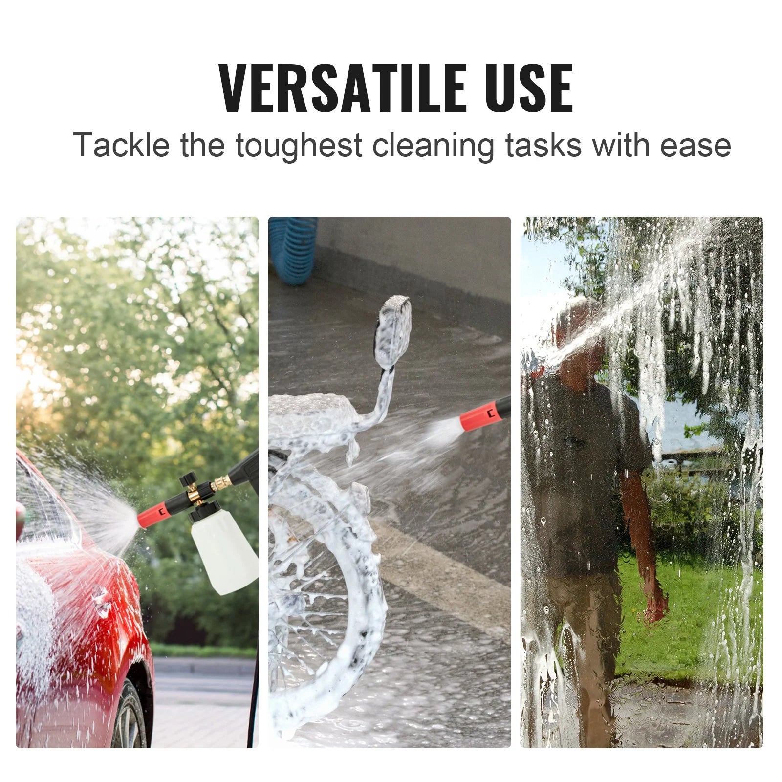 VEVOR Pressure Washer Gun Set, 0.22 Gal Foam Cannon, 4000 PSI Washer Spay Gun with 1/4 Inch Quick Connector & 5 Nozzle Tips, Pressure Washer Handle with M22-14 Mm & M22-15Mm & 3/8'' Inlet Connector - Revved Up Tools
