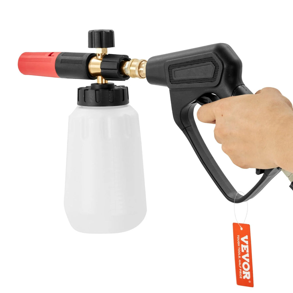 VEVOR Pressure Washer Gun Set, 0.22 Gal Foam Cannon, 4000 PSI Washer Spay Gun with 1/4 Inch Quick Connector & 5 Nozzle Tips, Pressure Washer Handle with M22-14 Mm & M22-15Mm & 3/8'' Inlet Connector - Revved Up Tools