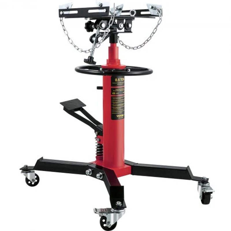 VEVOR Transmission Jack,1/2Ton/1100Lbs Capacity Hydraulic Telescopic Transmission Jack, 2-Stage Floor Jack Stand with Foot Pedal, 360¡Ã Swivel Wheel, Garage/Shop Lift Hoist, Red - Revved Up Tools