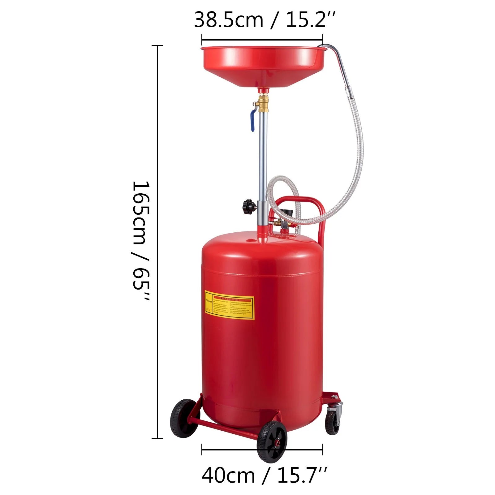 VEVOR Waste Oil Drain Tank 20 Gallon Portable Oil Drain Air Operated Drainer Oil Change, Oil Drain Container, Fluid Fuel Transfer Drainage Adjustable Funnel Height, with Wheel for Easy Oil Removal - Revved Up Tools